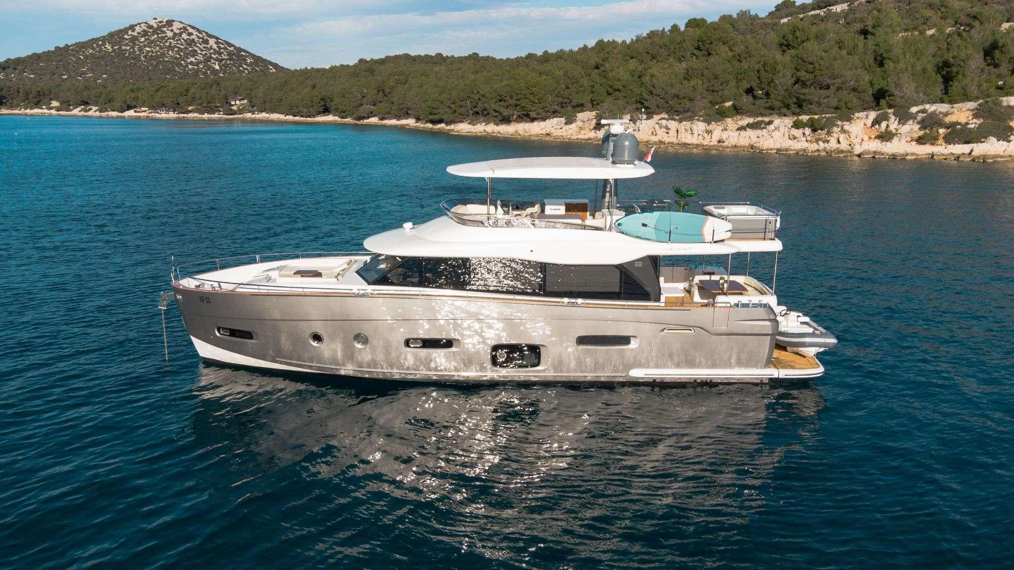 a boat on the water aboard BOLLINGER Yacht for Charter