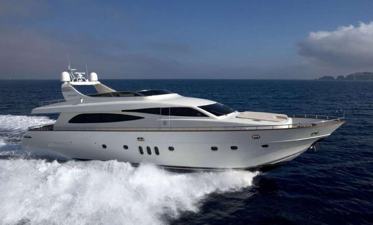 a white yacht on the water aboard MIRAVAL Yacht for Charter