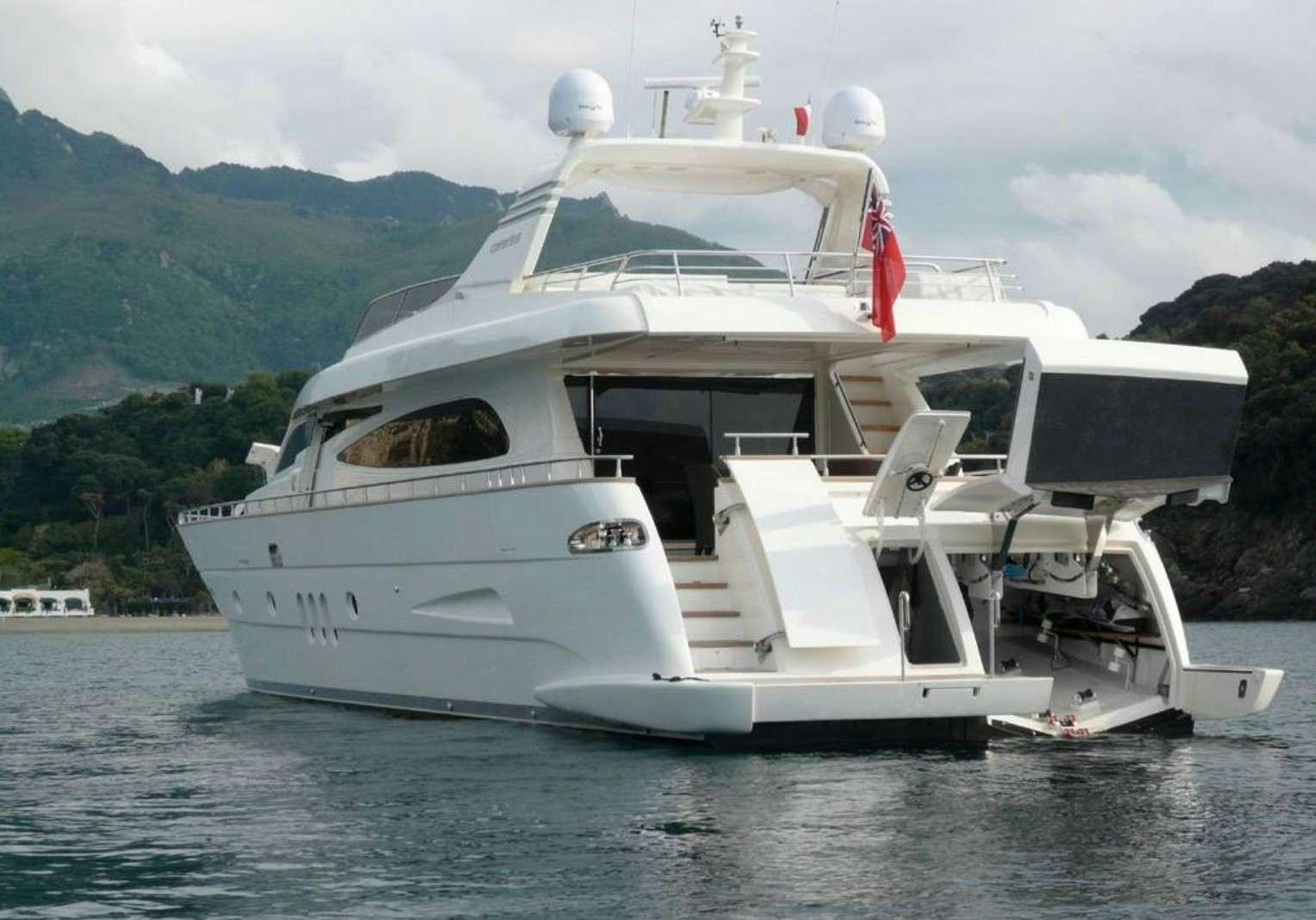 a white yacht in the water aboard MIRAVAL Yacht for Charter