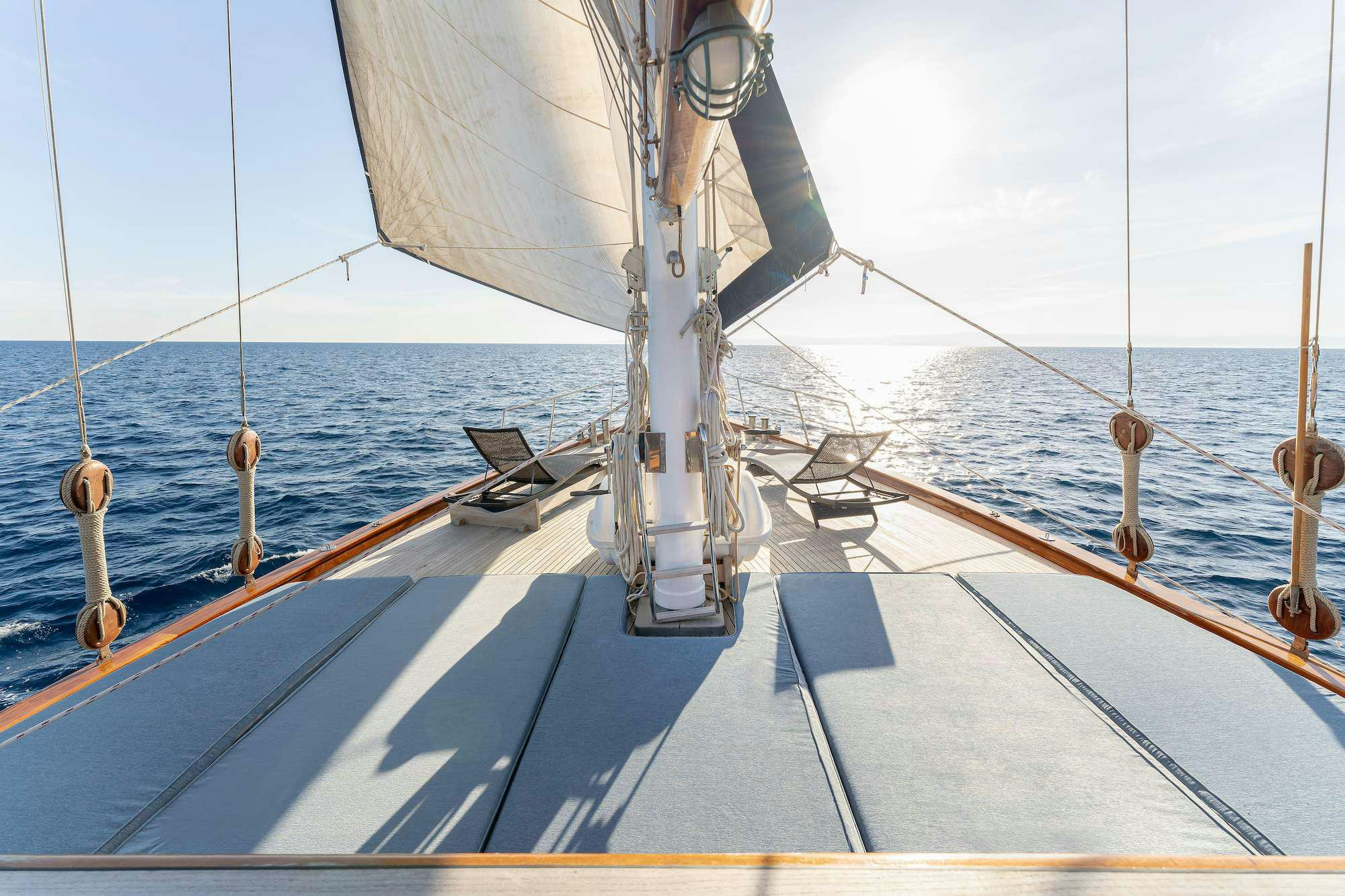 a boat on the water aboard MYRA Yacht for Charter