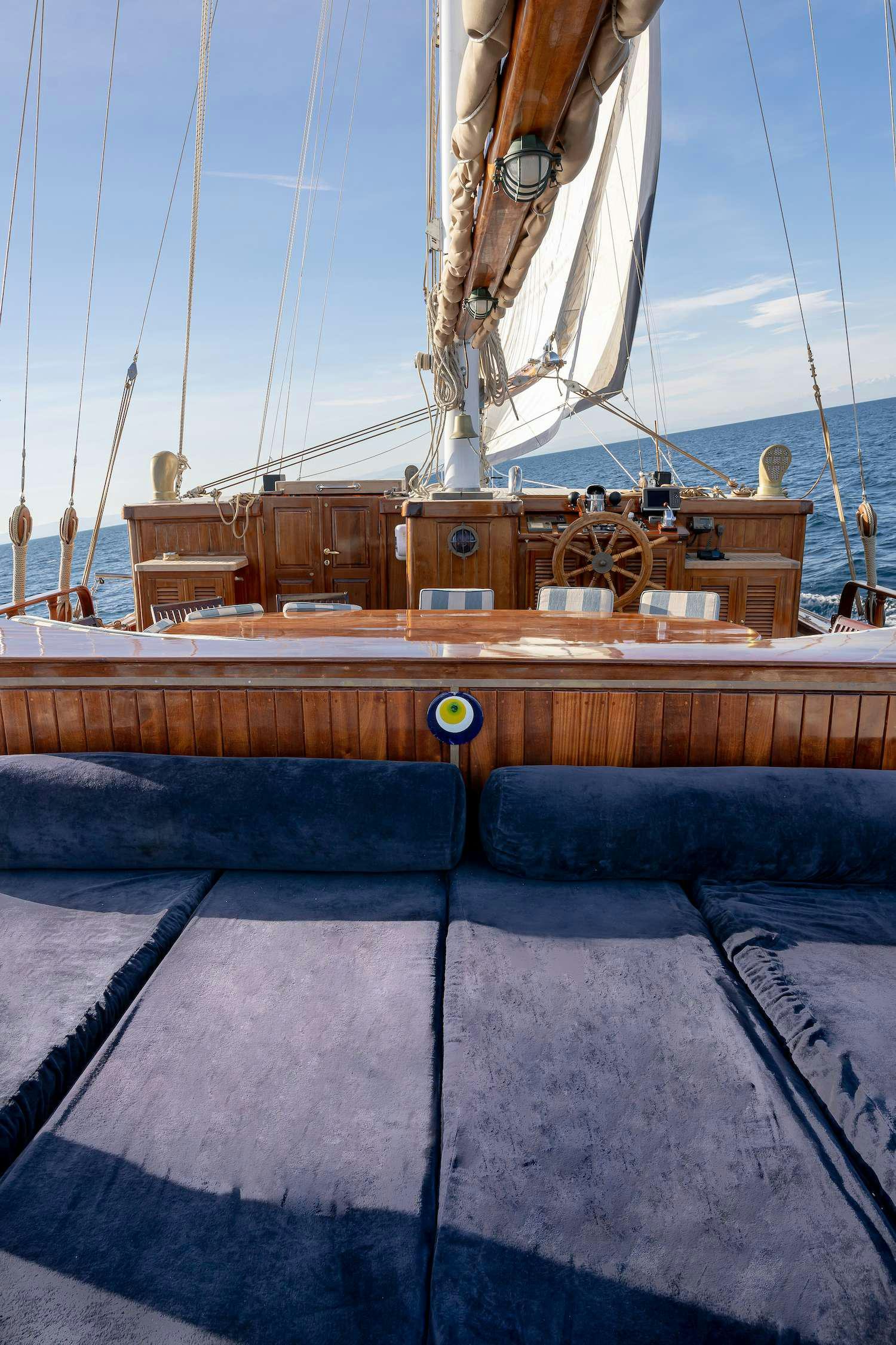 a boat on the water aboard MYRA Yacht for Charter