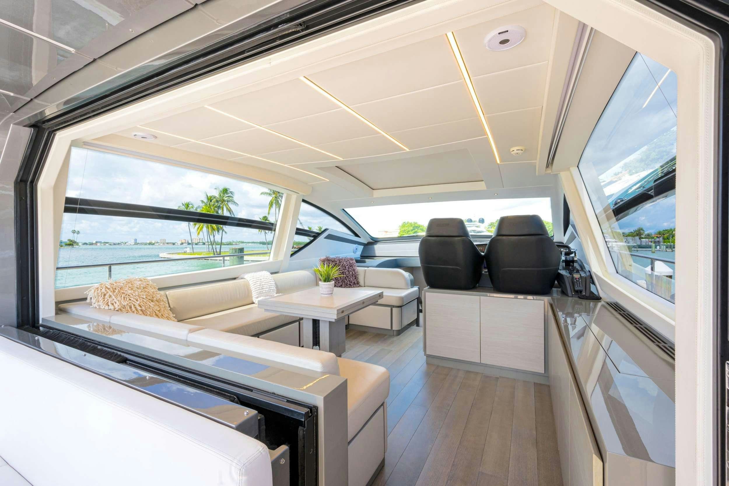 inside of a car aboard VELOCITY Yacht for Charter