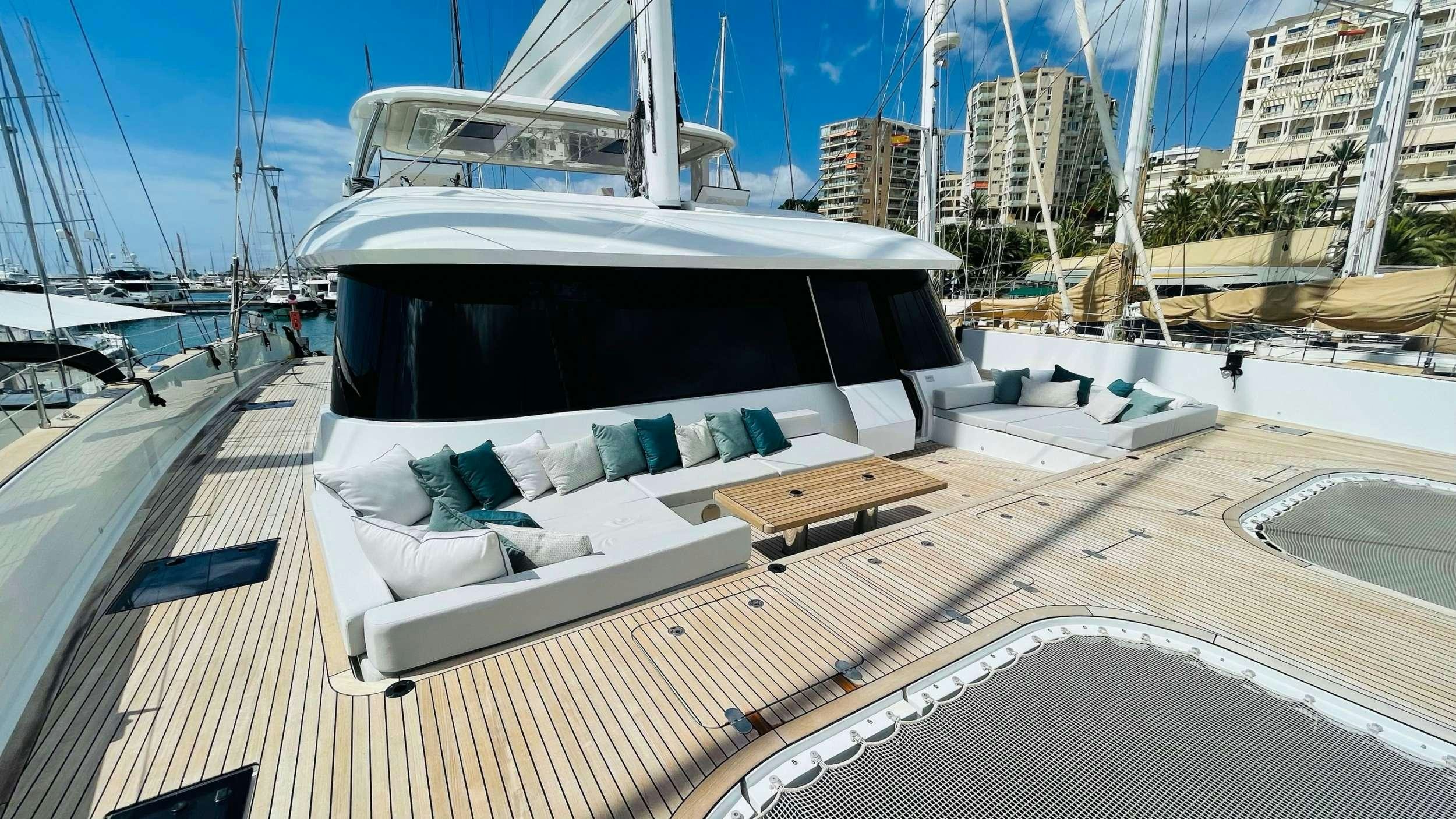 a boat on a deck aboard SEACLUSION Yacht for Charter