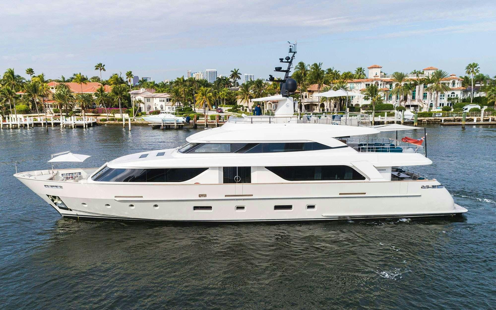 a white yacht in the water aboard HALCYON Yacht for Charter