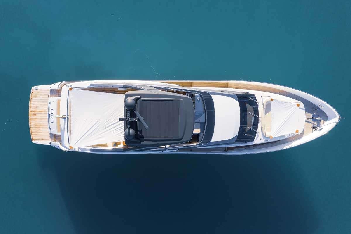 a boat with a black and white stripe aboard EM3 Yacht for Charter