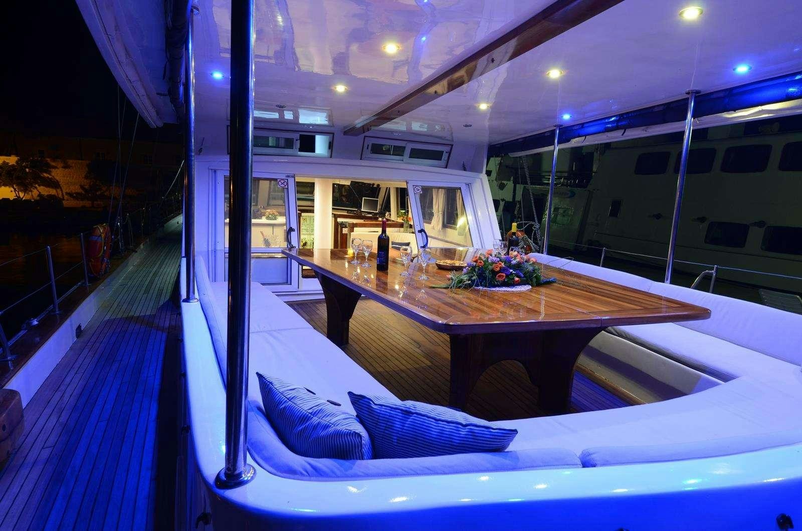 a room with a table and chairs aboard FORTUNA Yacht for Charter