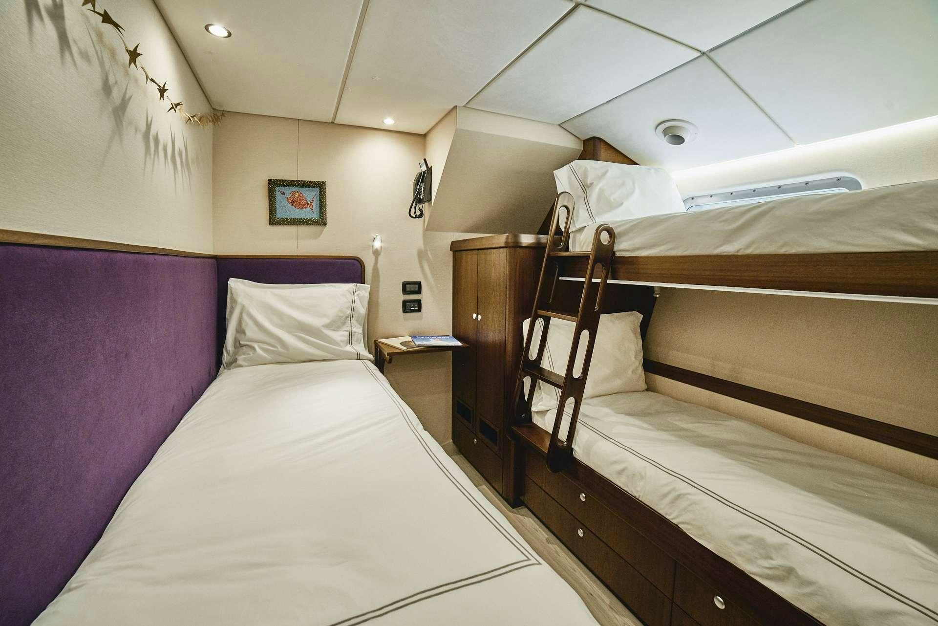 a room with two beds aboard ICEBERG Yacht for Charter