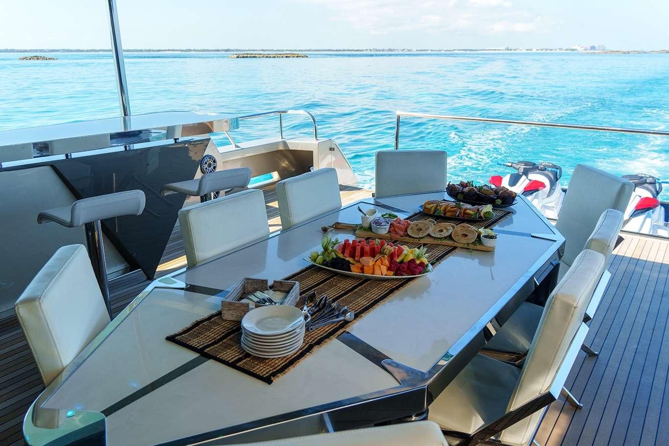 a boat with food on it aboard JULIANNE Yacht for Charter