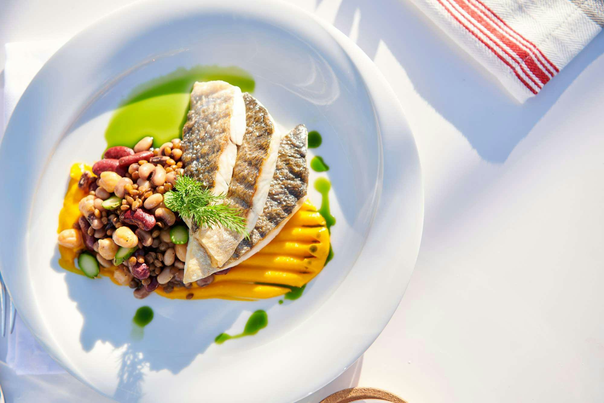 a plate of food aboard WHITE PEARL Yacht for Charter