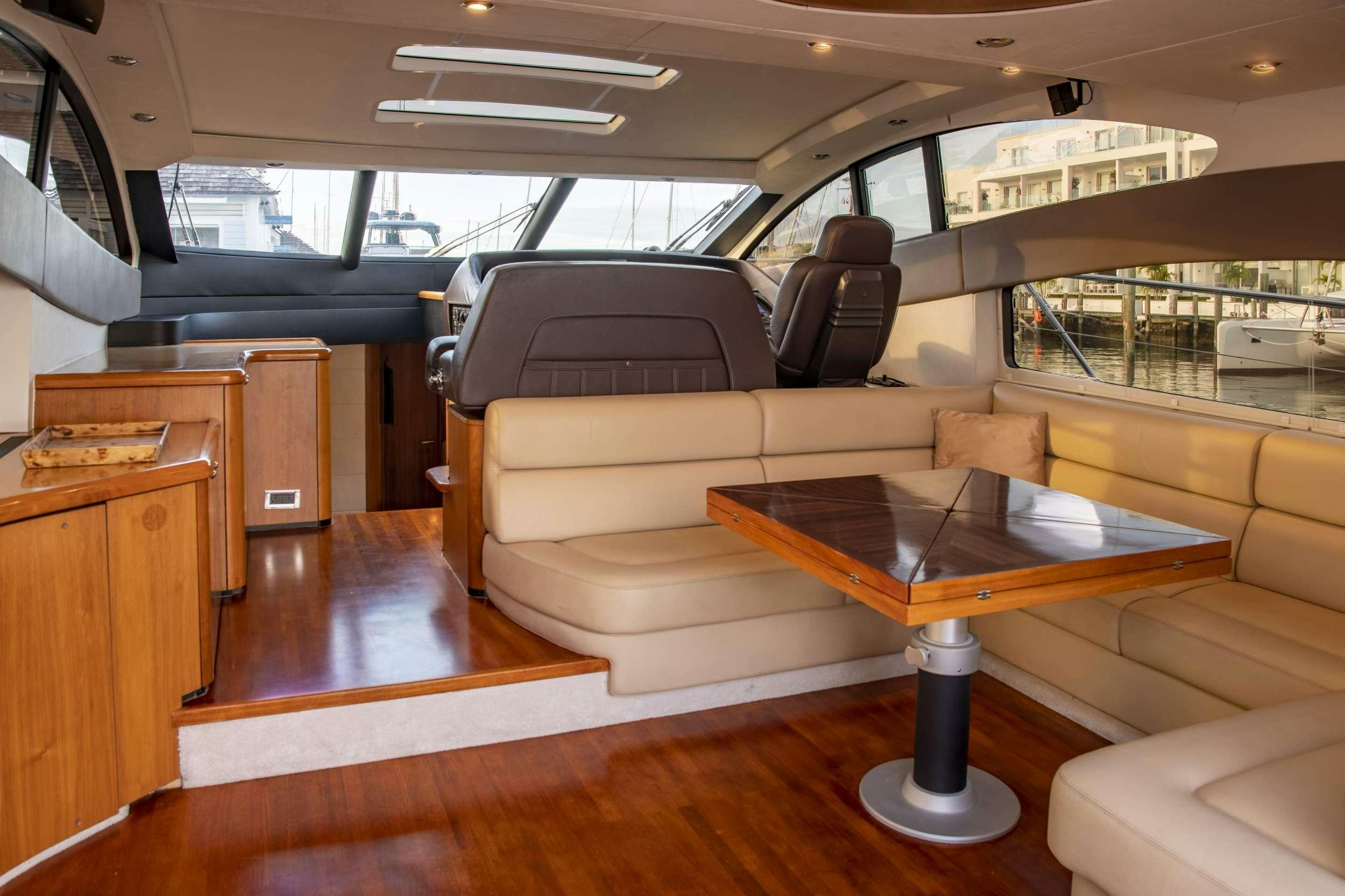 inside of a car aboard FLIGHT RISK Yacht for Charter