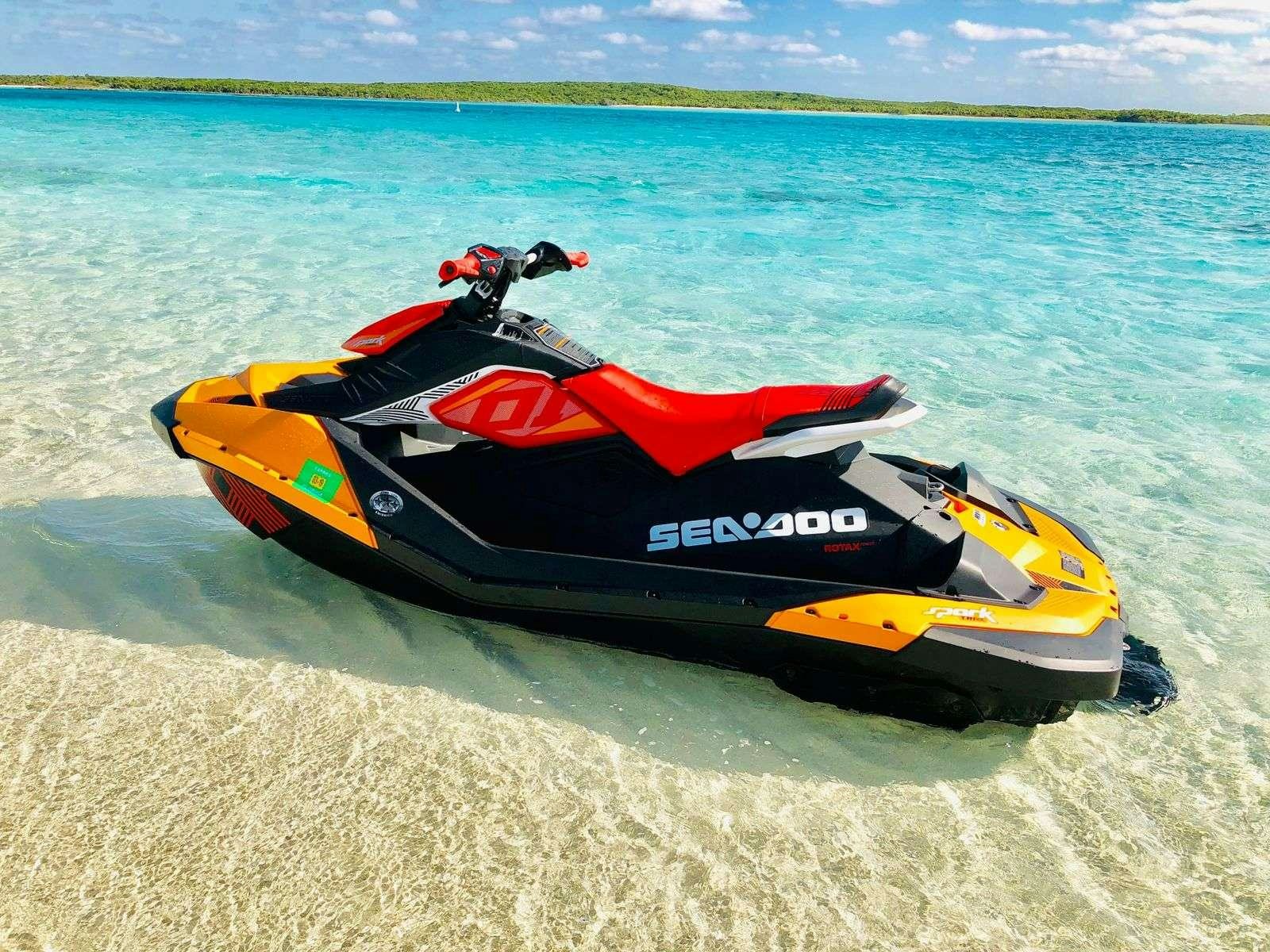 a speed boat on the beach aboard LEONARDO Yacht for Charter