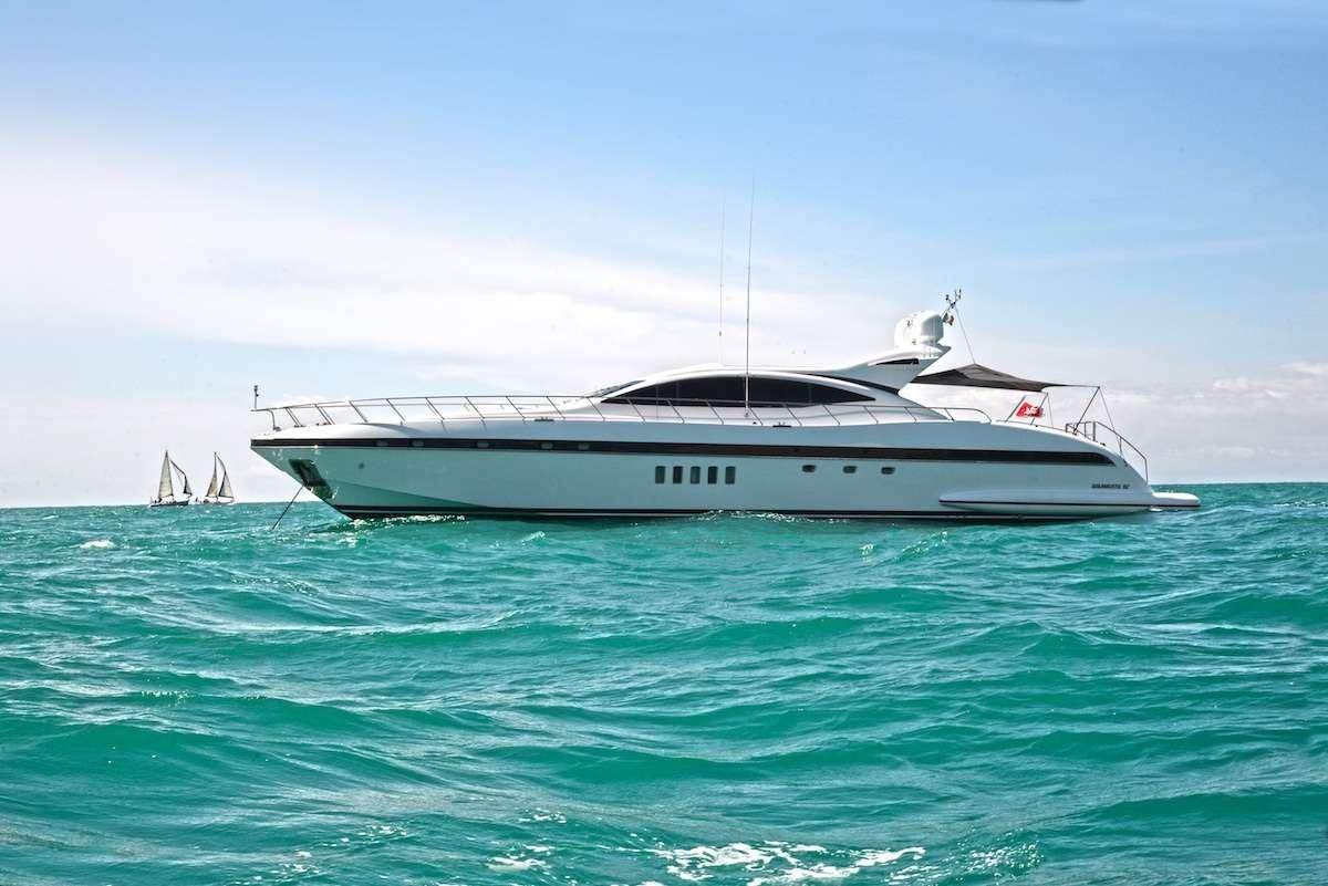 a white boat in the water aboard ONLY ONE Yacht for Charter