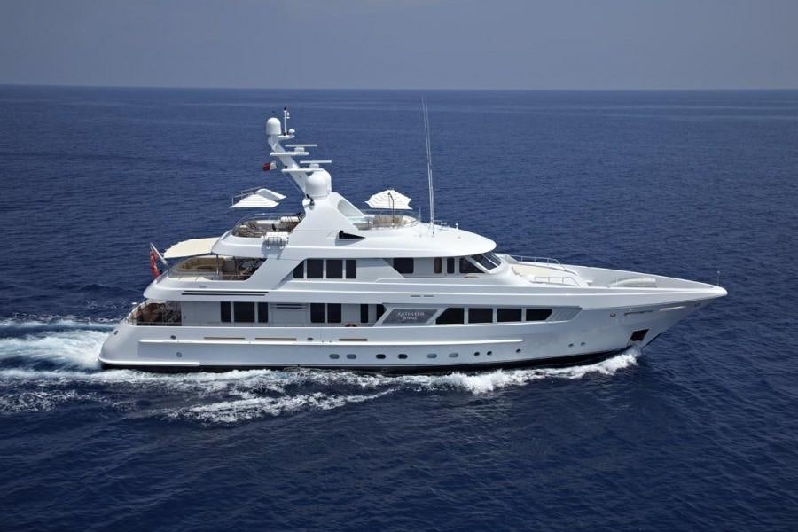a white boat in the water aboard KATHLEEN ANNE Yacht for Charter