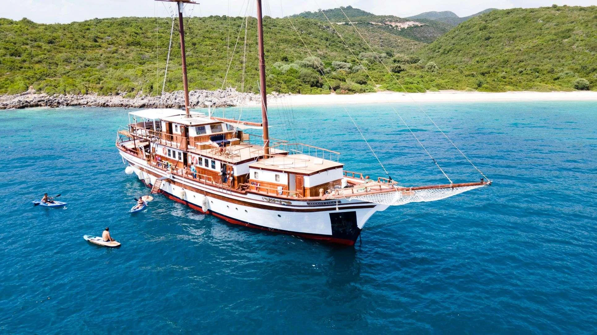 a boat in the water aboard AEGEOTISSA II Yacht for Charter