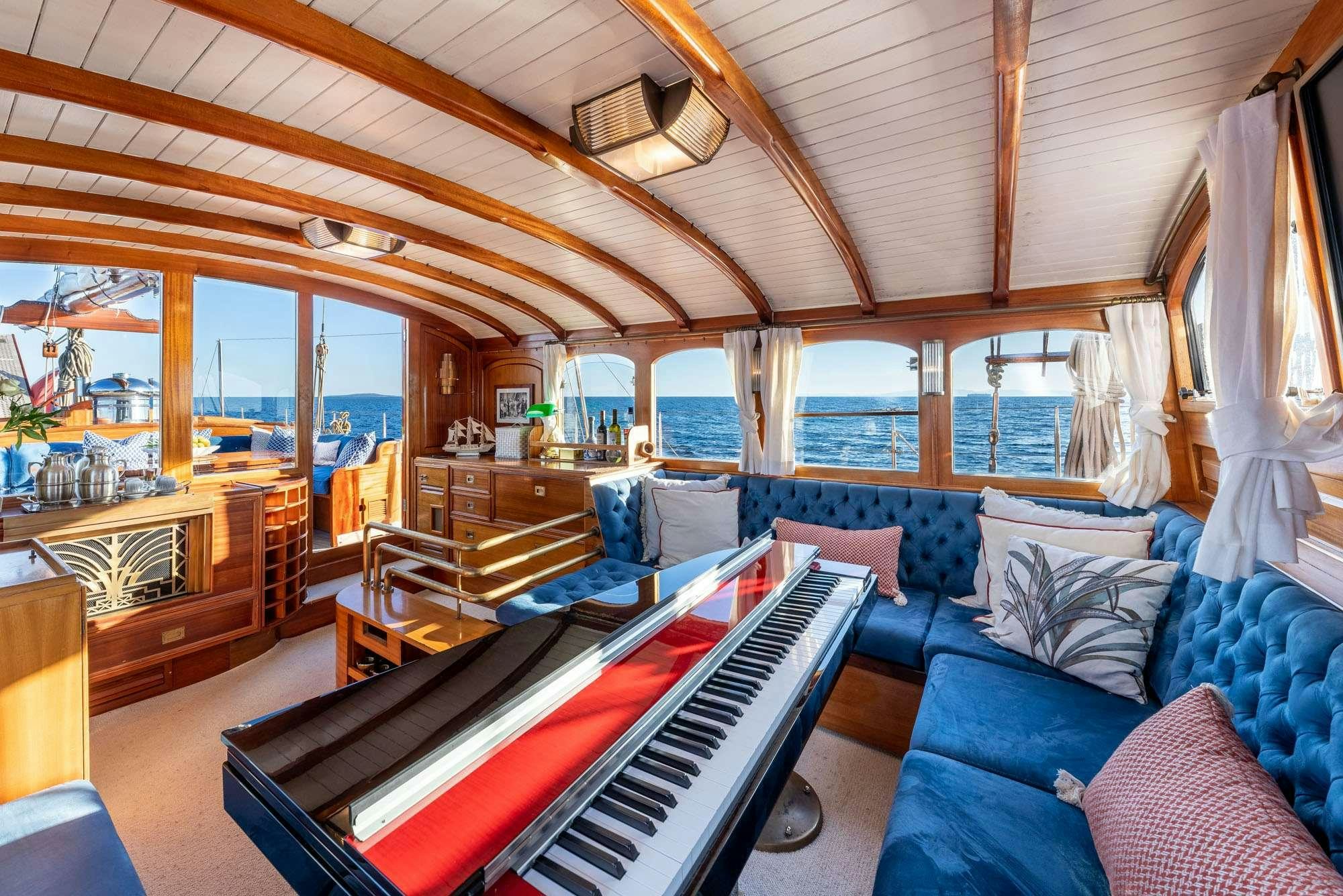 inside of a boat aboard WEATHER BIRD Yacht for Charter