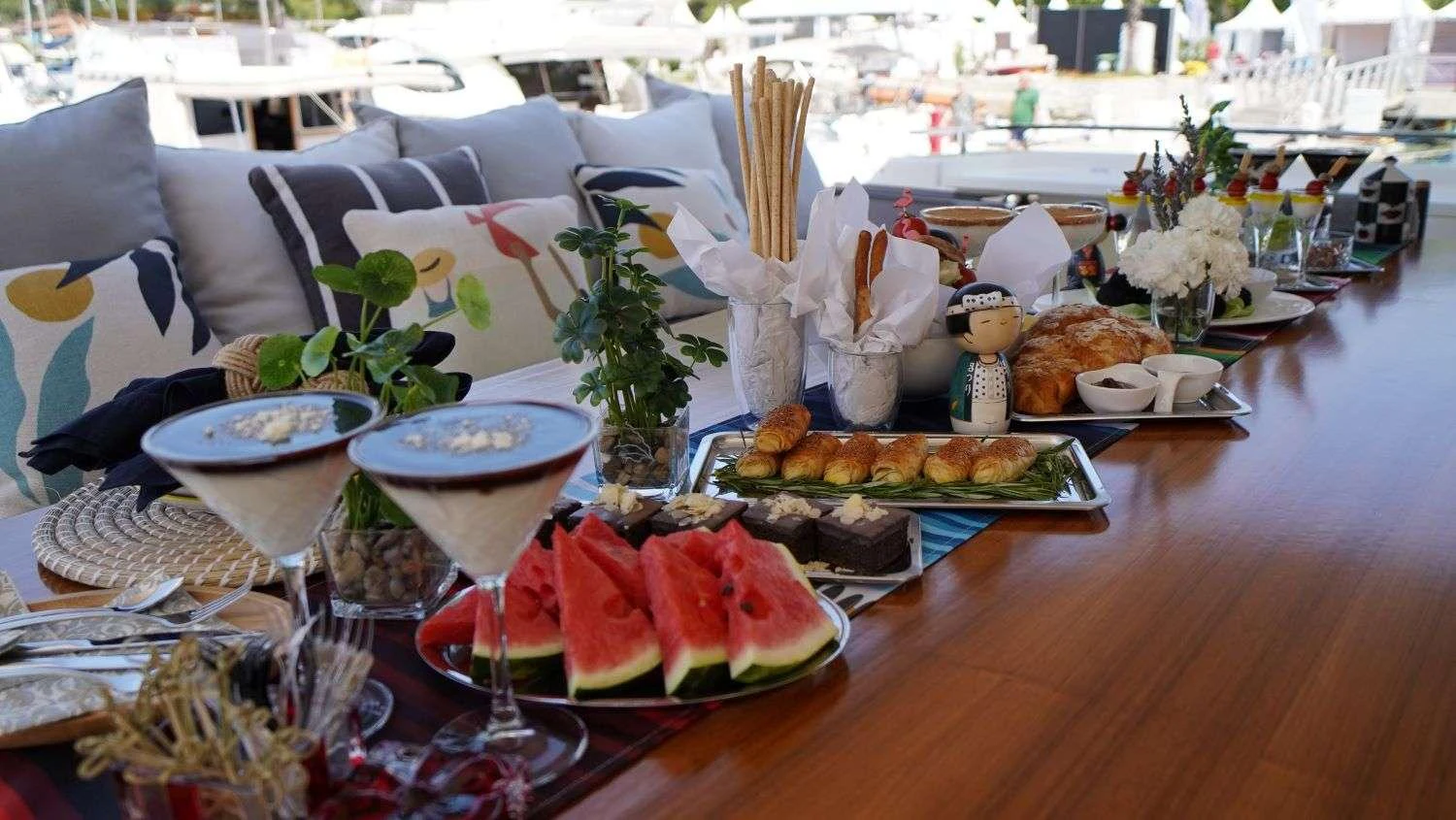a table with food on it aboard SHERO Yacht for Charter