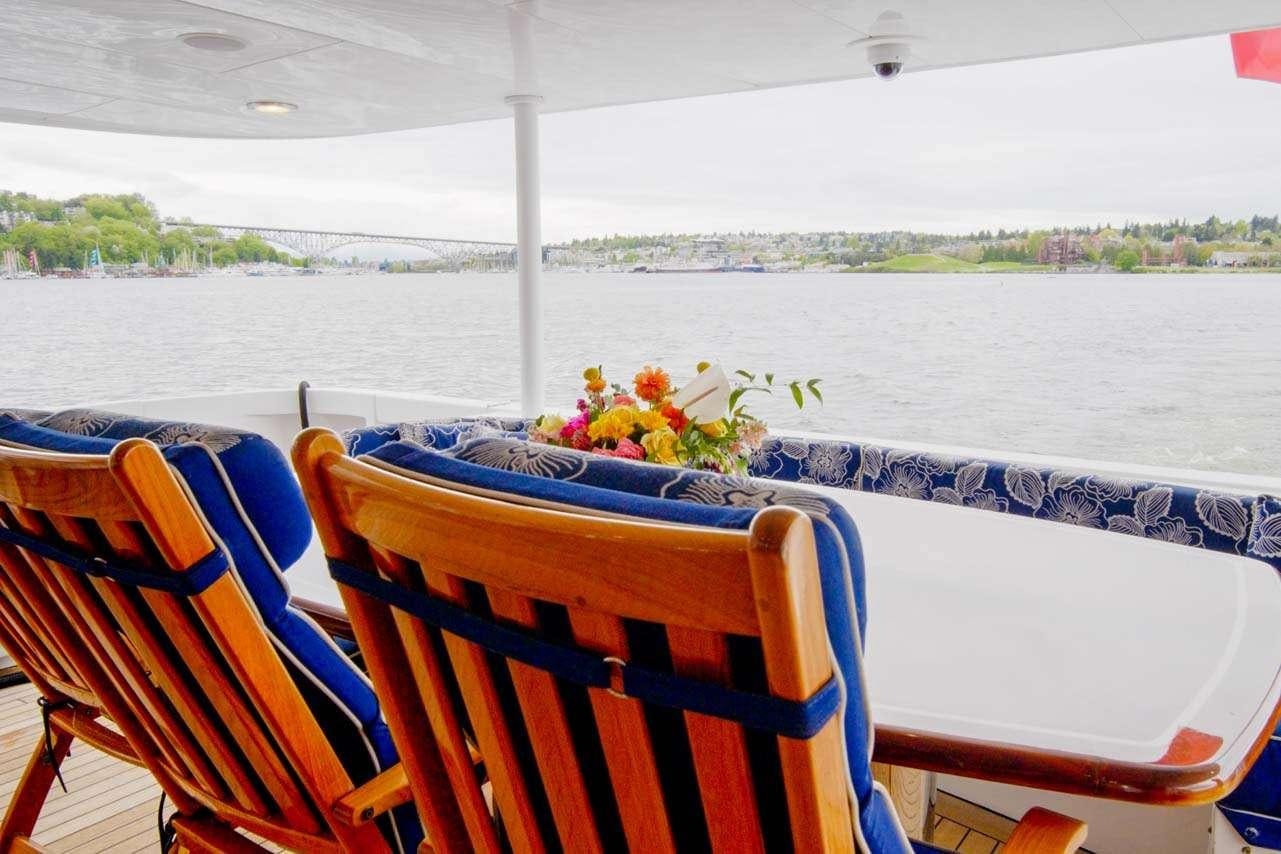 a boat with flowers on the water aboard SUMMERTIME II Yacht for Charter
