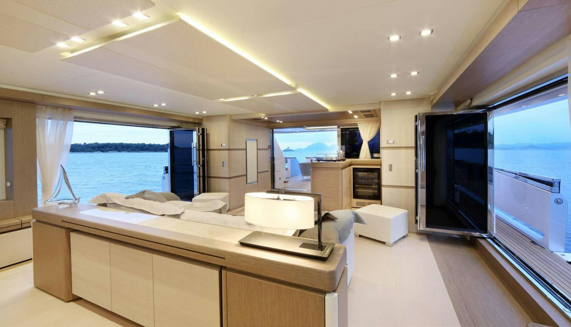 a room with a large window and a view of the ocean aboard LEUDIN I Yacht for Charter