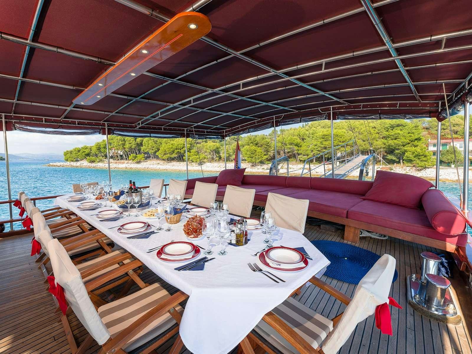 a table set for a meal on a boat aboard GULET CROATIA Yacht for Charter