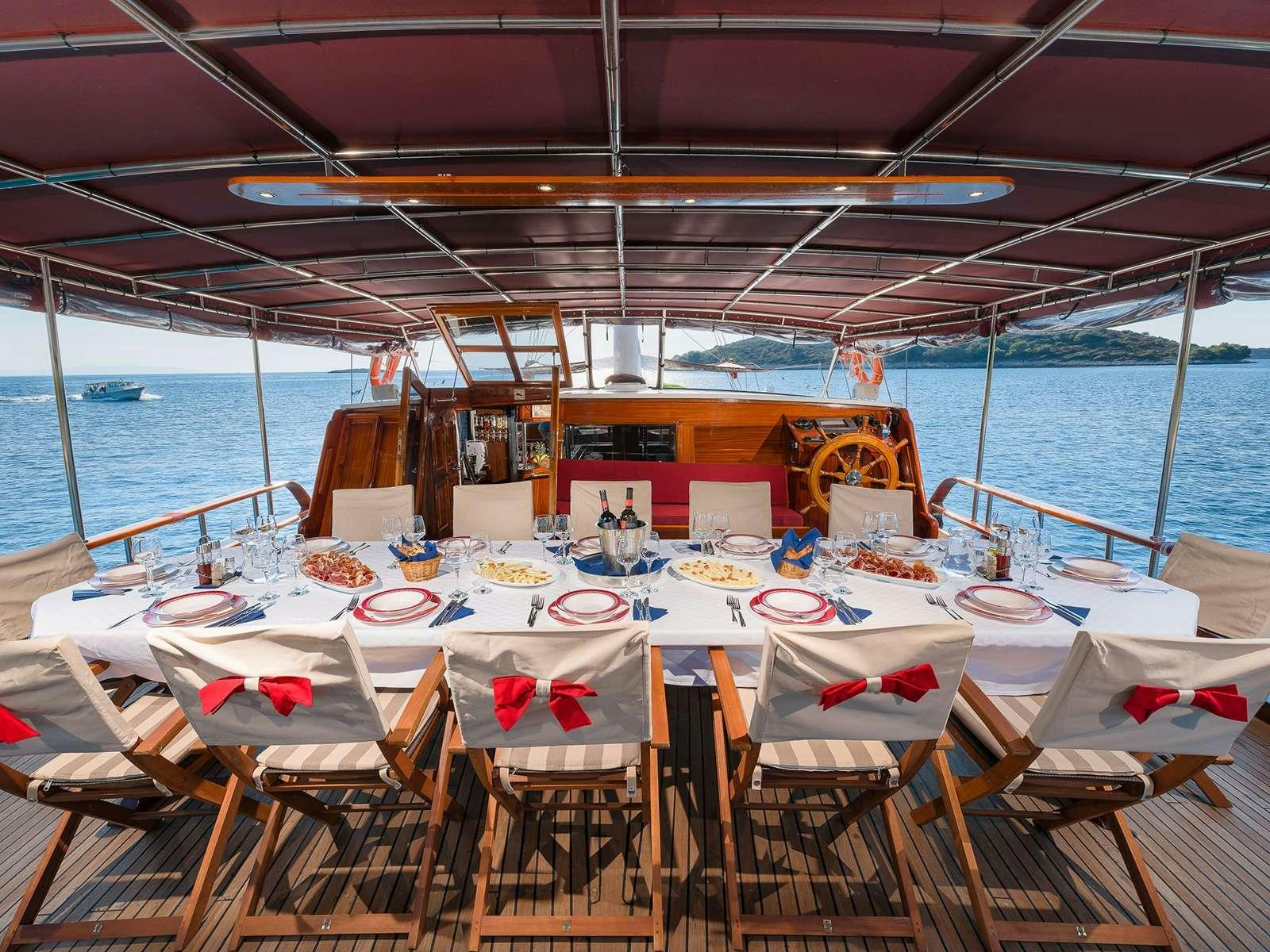 a table set for a meal on a boat aboard GULET CROATIA Yacht for Charter