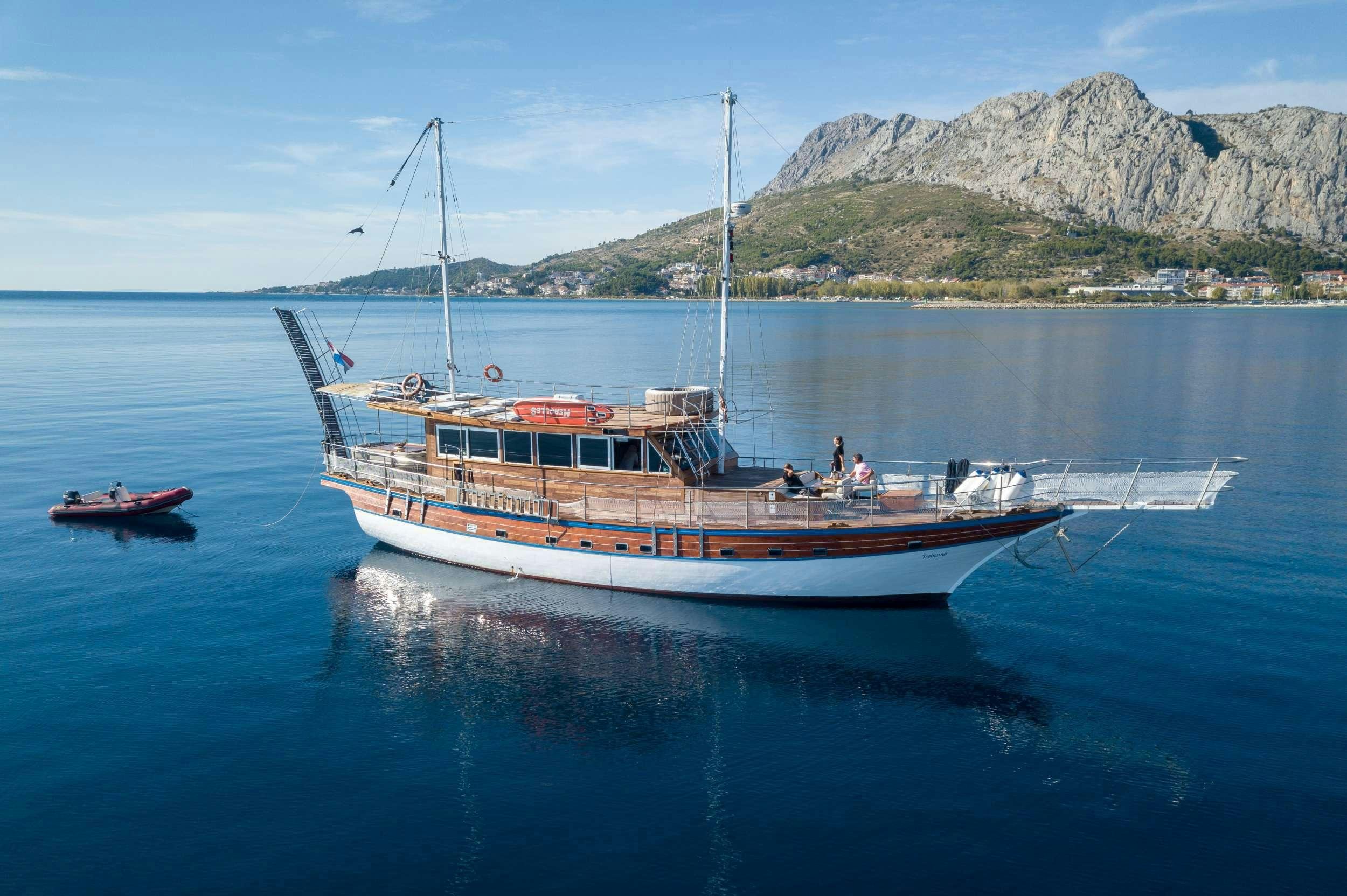 a boat on the water aboard Trebenna Yacht for Charter