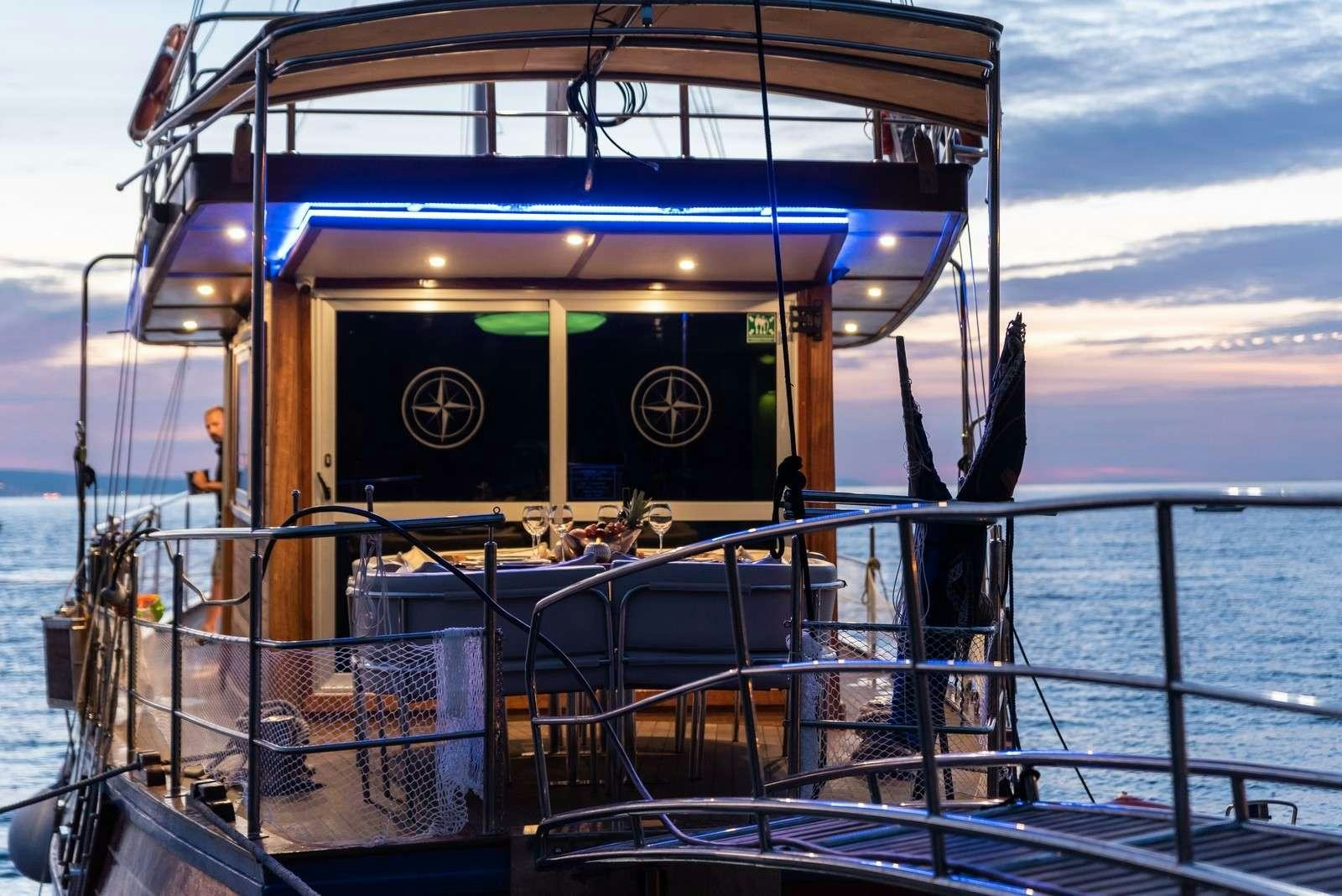 a boat on the water aboard Trebenna Yacht for Charter