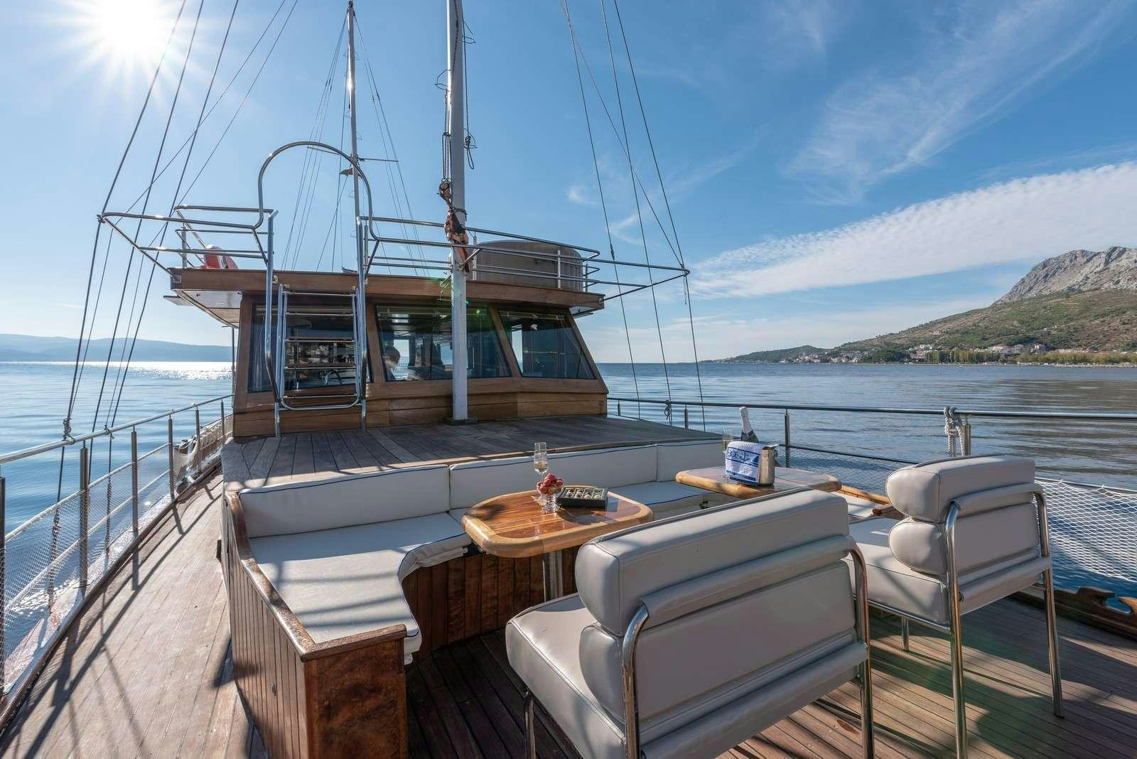 a boat on the water aboard Trebenna Yacht for Charter