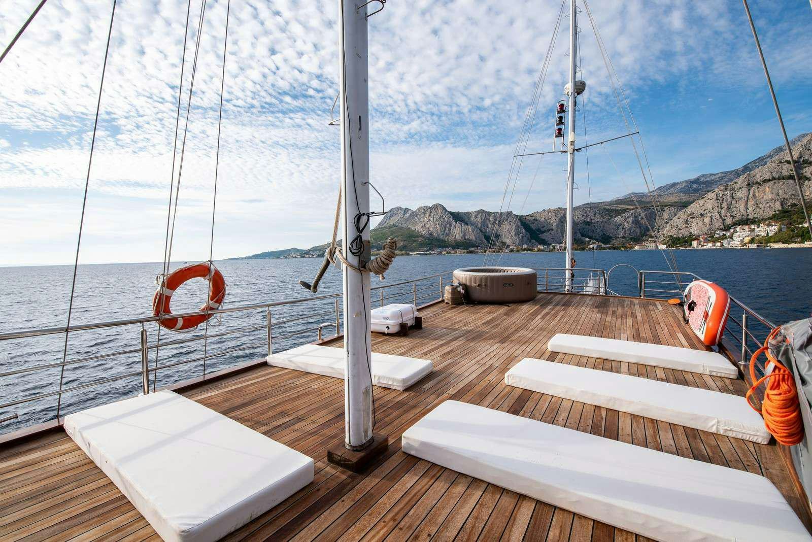 a boat on the water aboard Trebenna Yacht for Charter