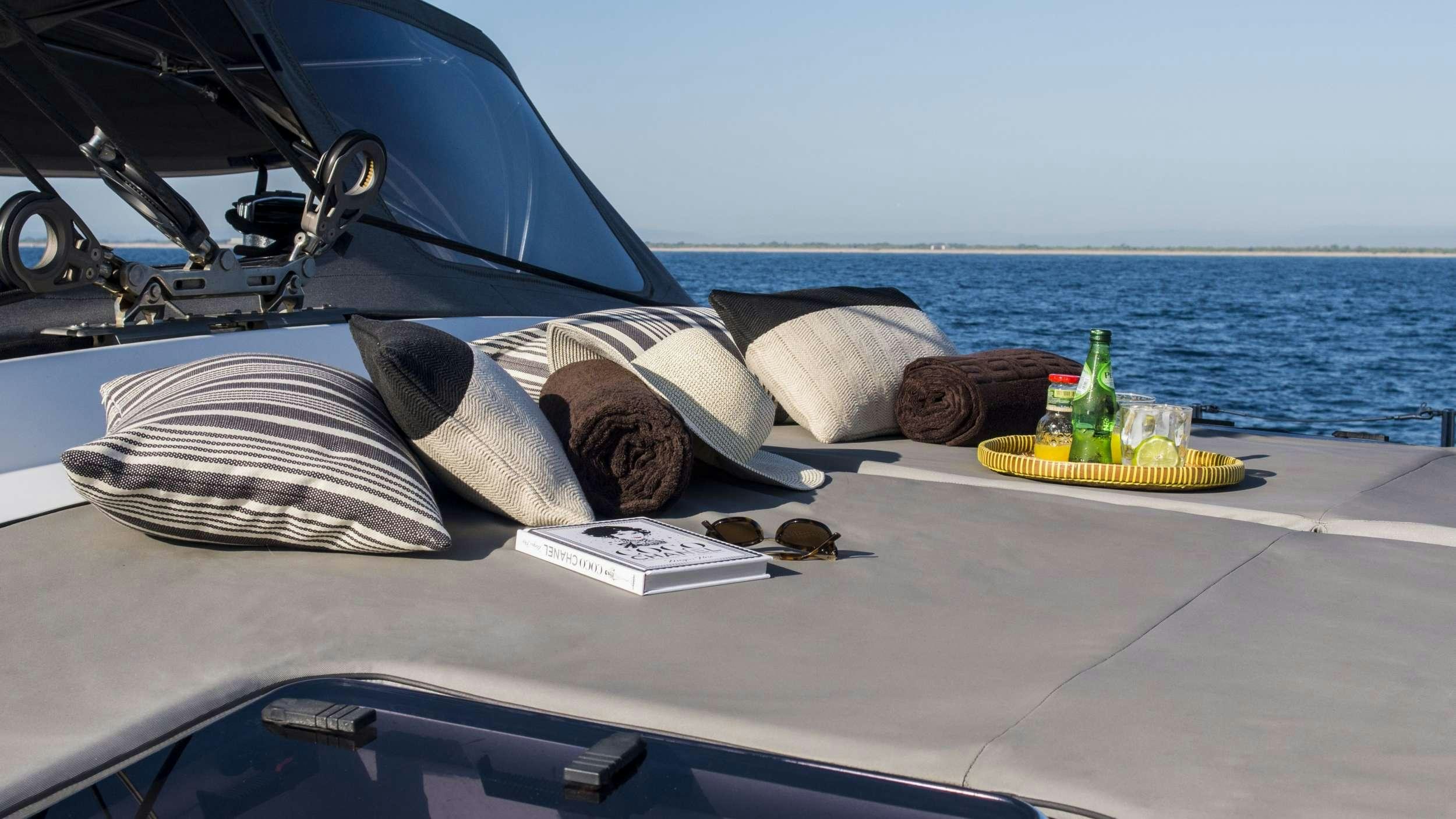 a boat with a towel on it aboard AIZU Yacht for Charter