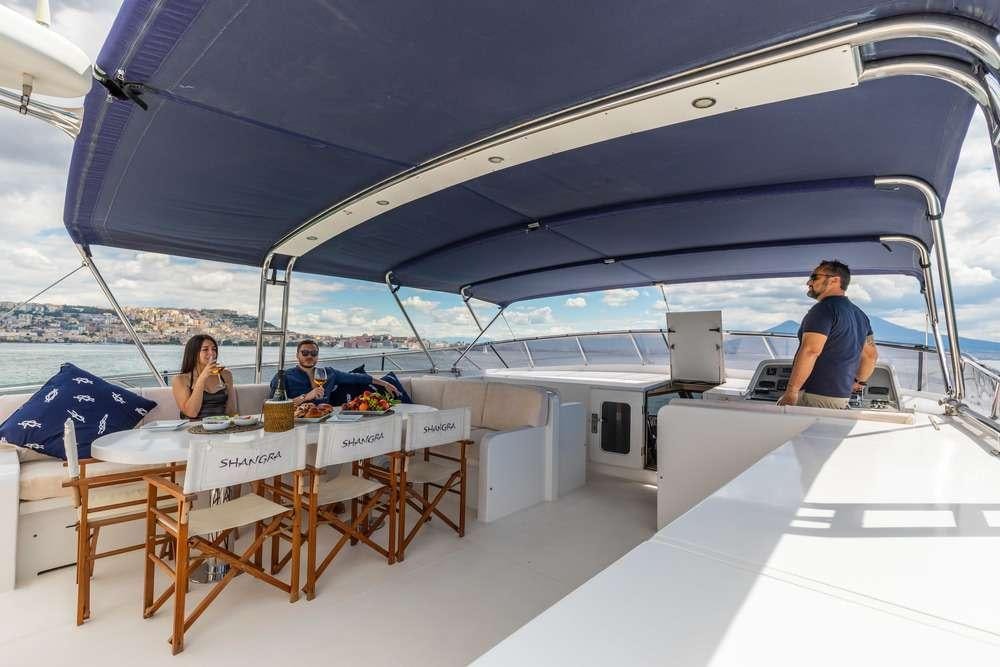 people sitting at a table under a tent aboard SHANGRA Yacht for Charter