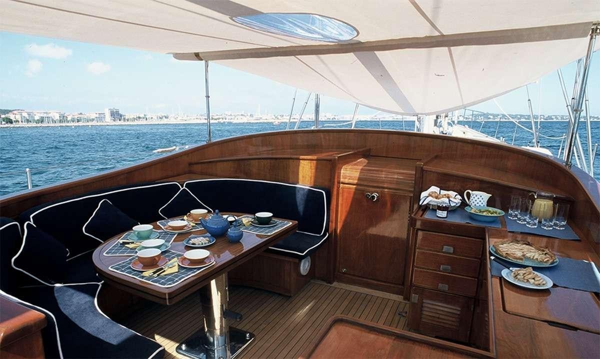 a table with food on it aboard MALIZIA Yacht for Charter