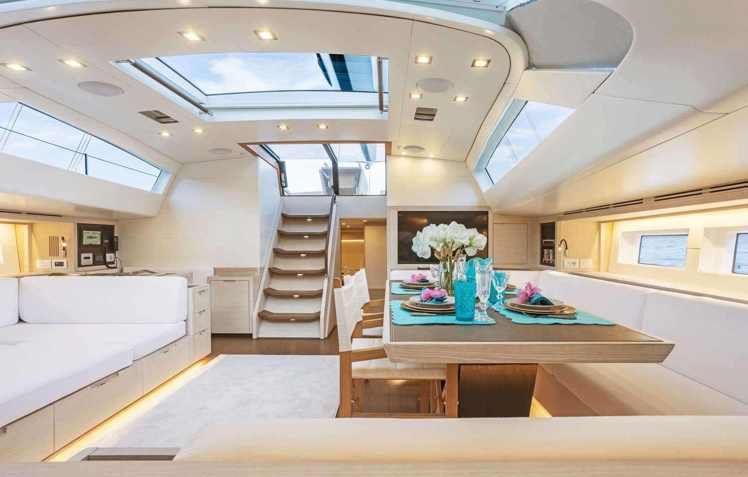 a staircase in a building aboard MINDFULNESS Yacht for Charter