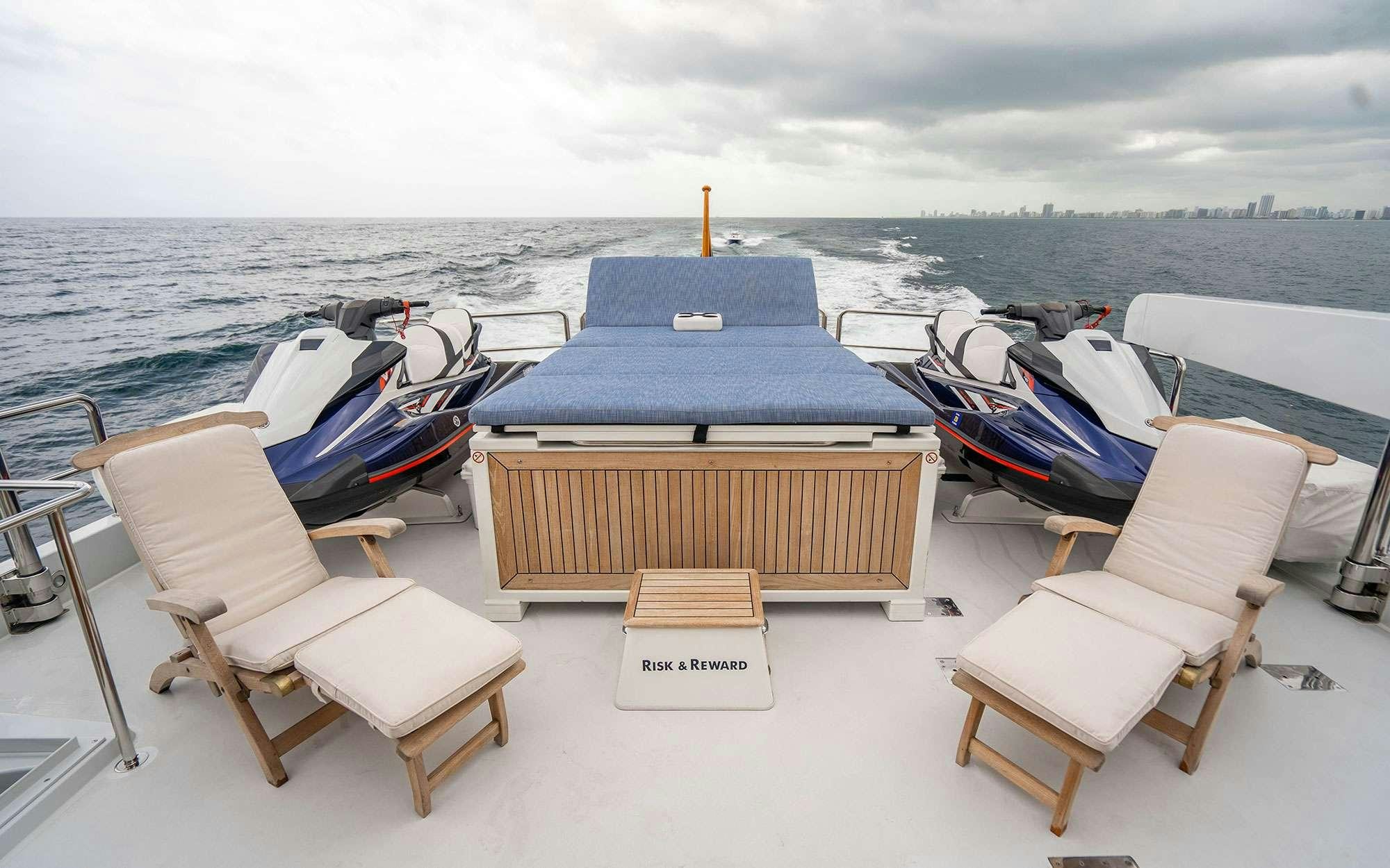 a boat on a dock aboard RISK & REWARD Yacht for Charter