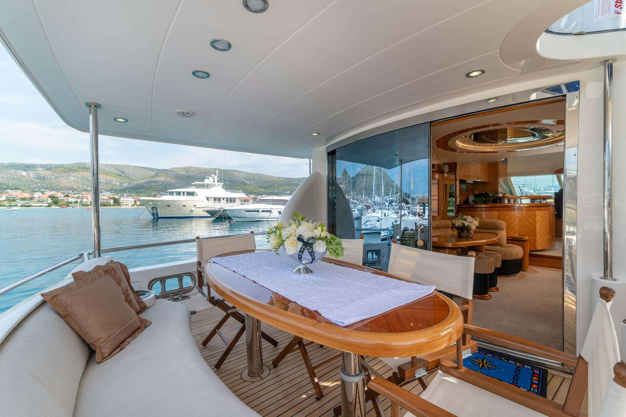 a room with a table and chairs aboard HAPPY 3 Yacht for Charter