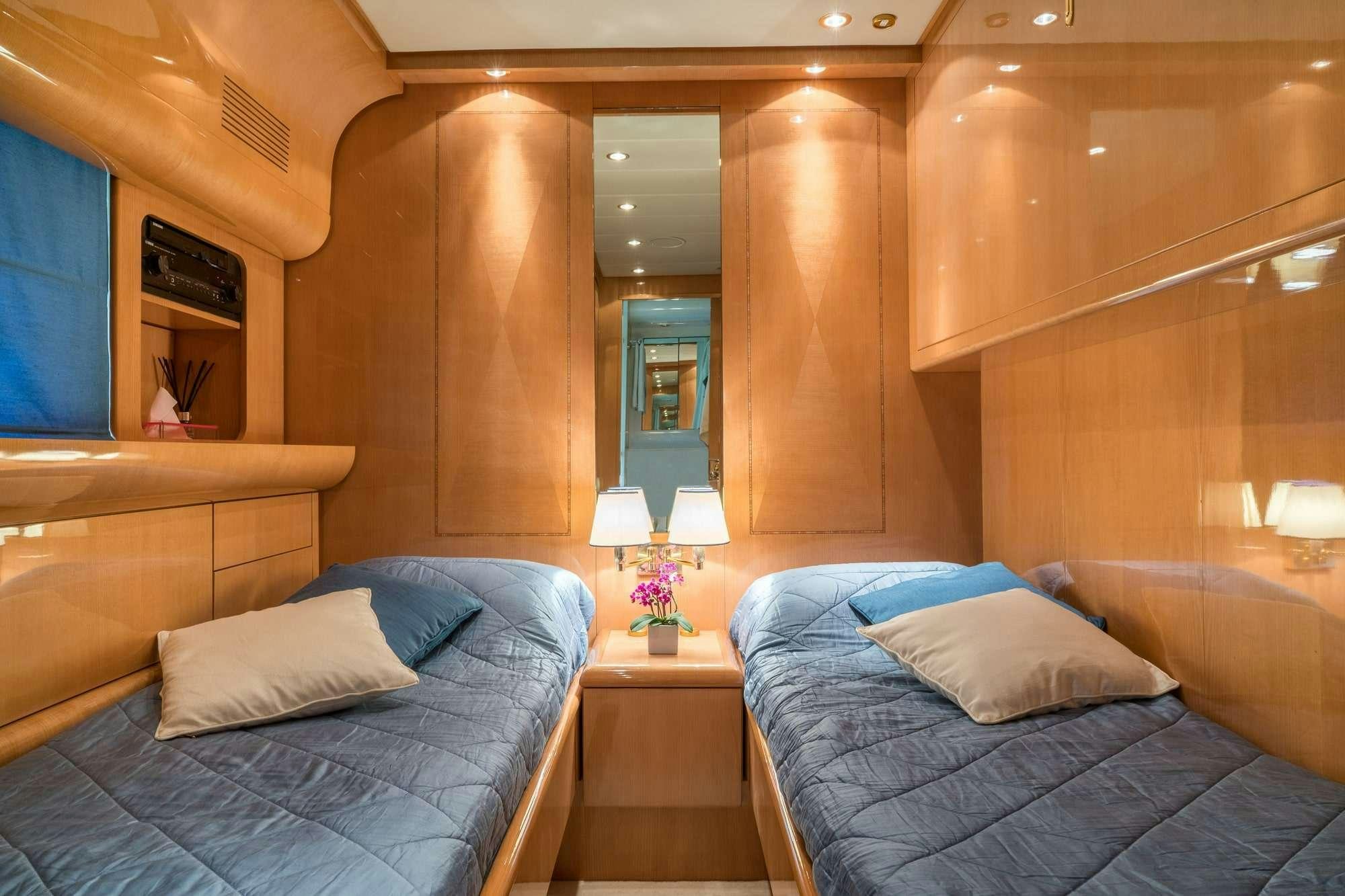 a room with two beds aboard ROMACHRIS II Yacht for Charter