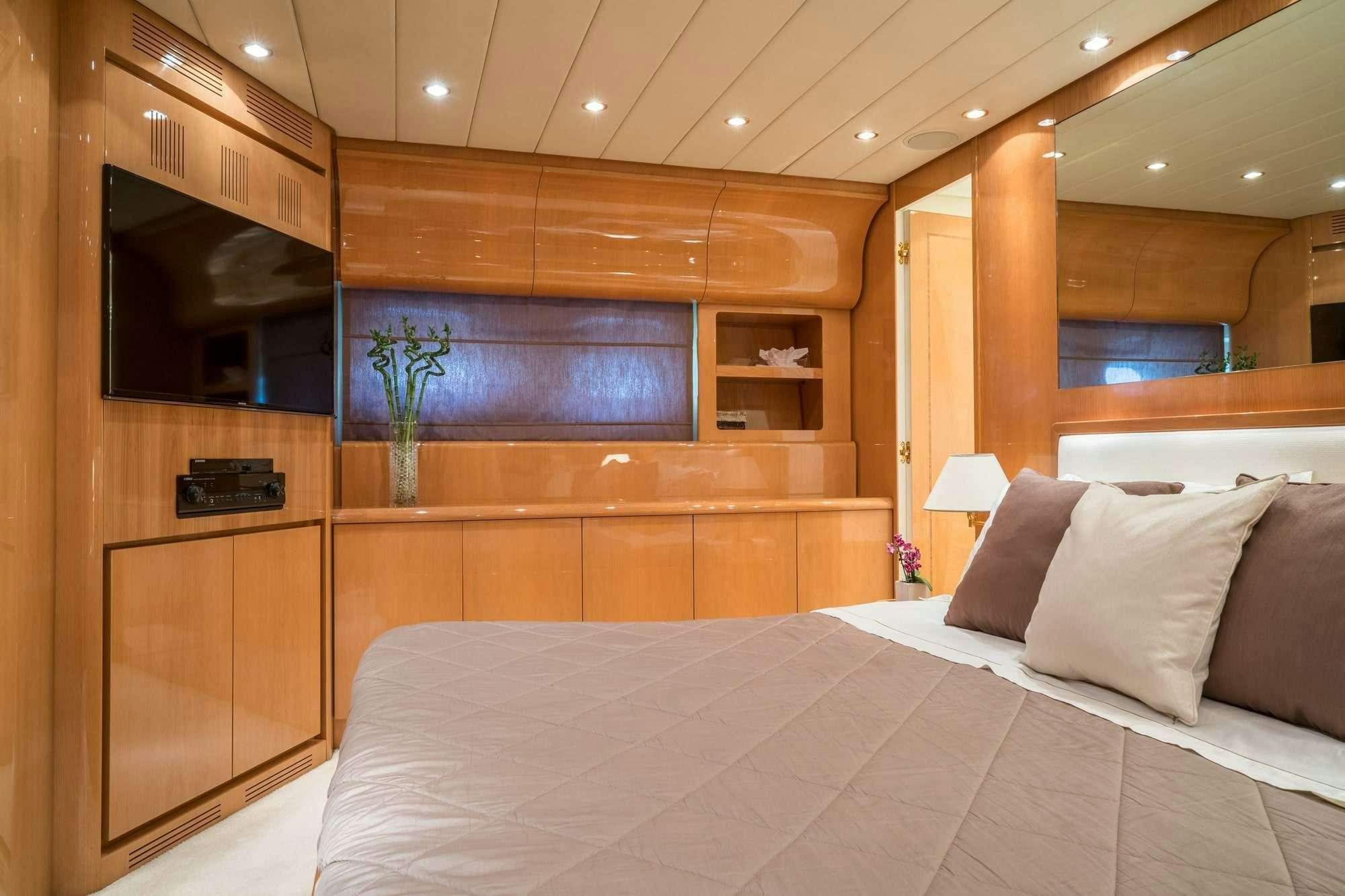 a bed in a room aboard ROMACHRIS II Yacht for Charter