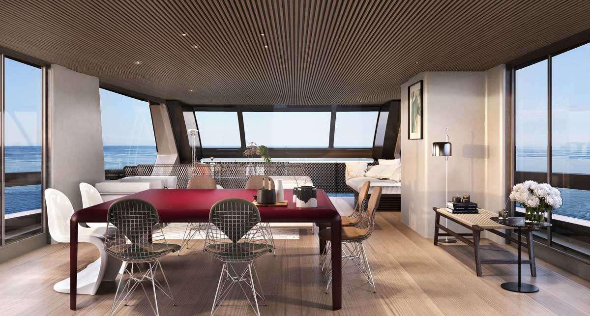 a room with a table and chairs aboard ANMAX Yacht for Charter
