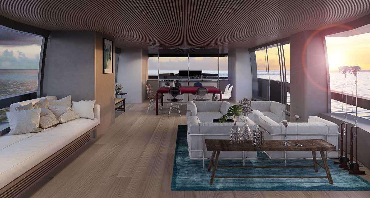 a hotel room with a bed and a table aboard ANMAX Yacht for Charter