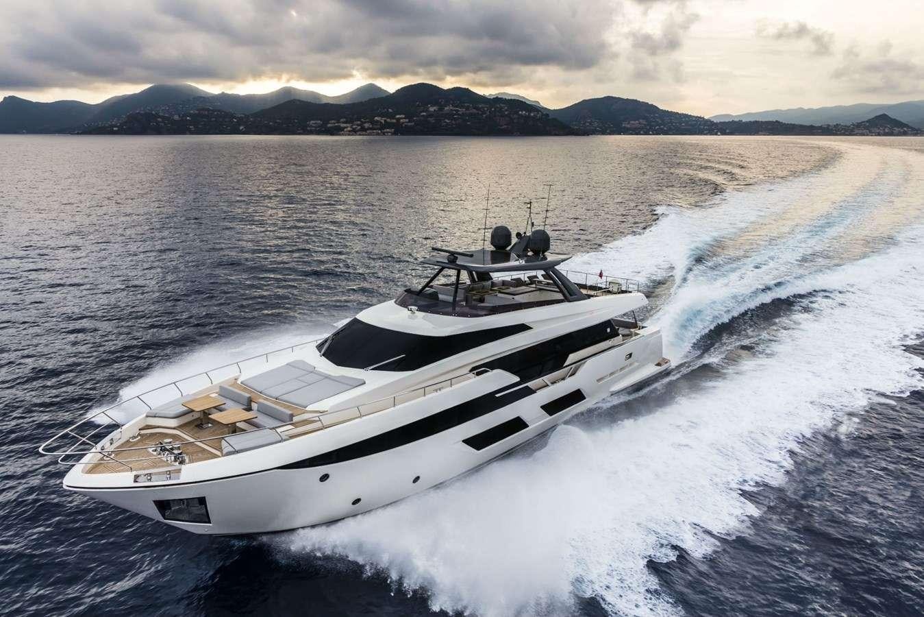 a boat on the water aboard 92' FERRETTI Yacht for Charter