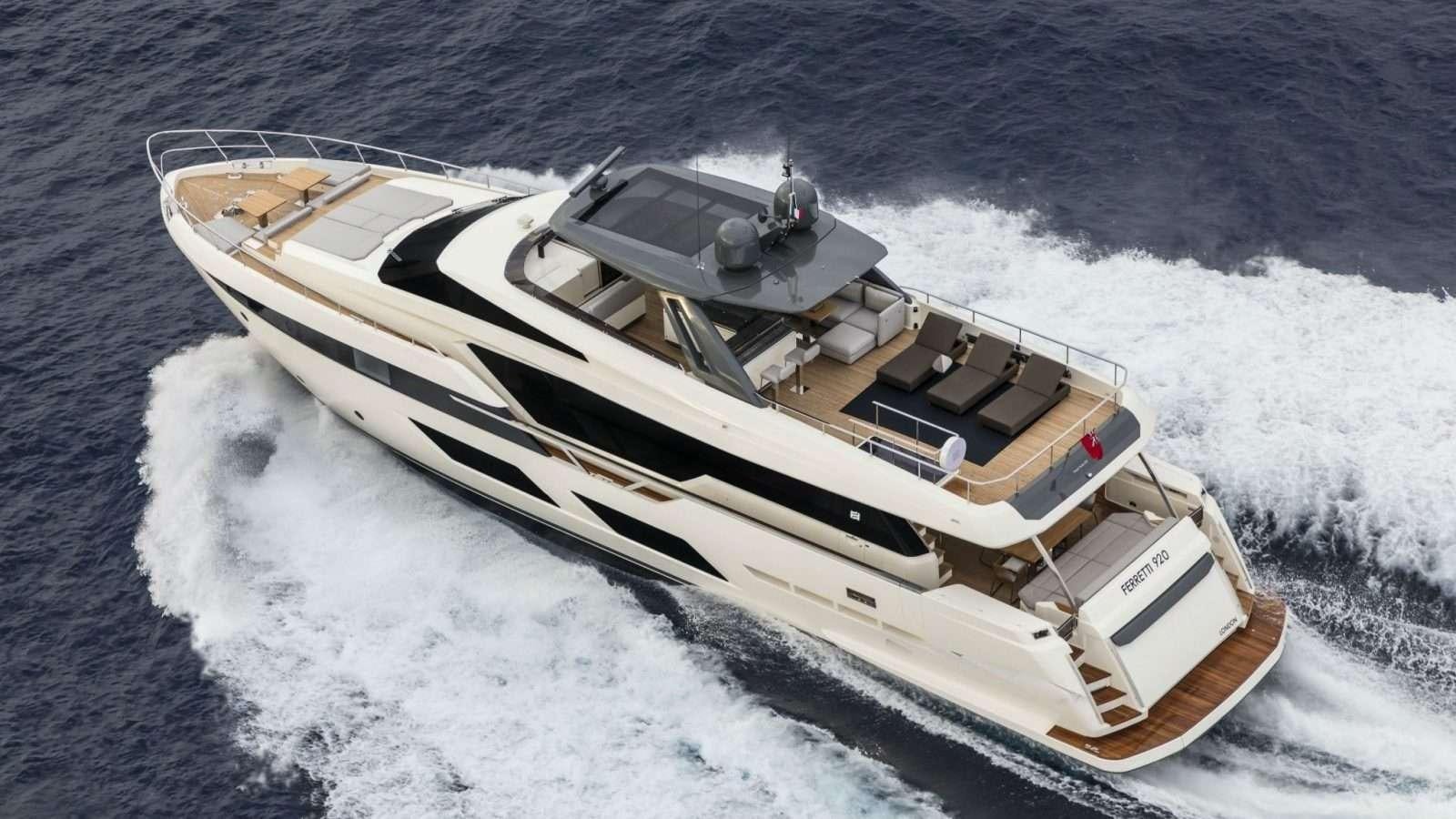 a ship on the water aboard 92' FERRETTI Yacht for Charter