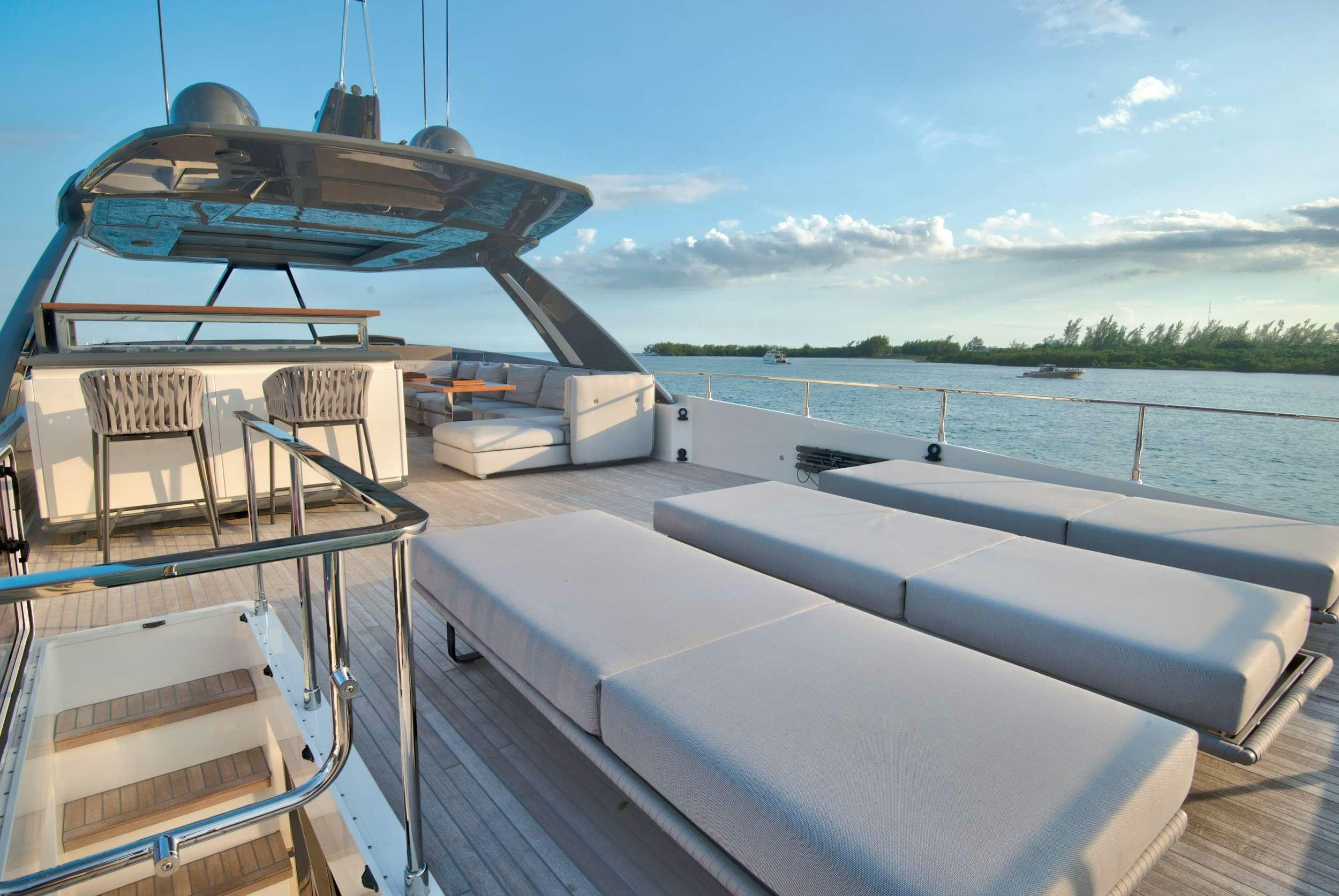 a boat on a deck aboard 92' FERRETTI Yacht for Charter