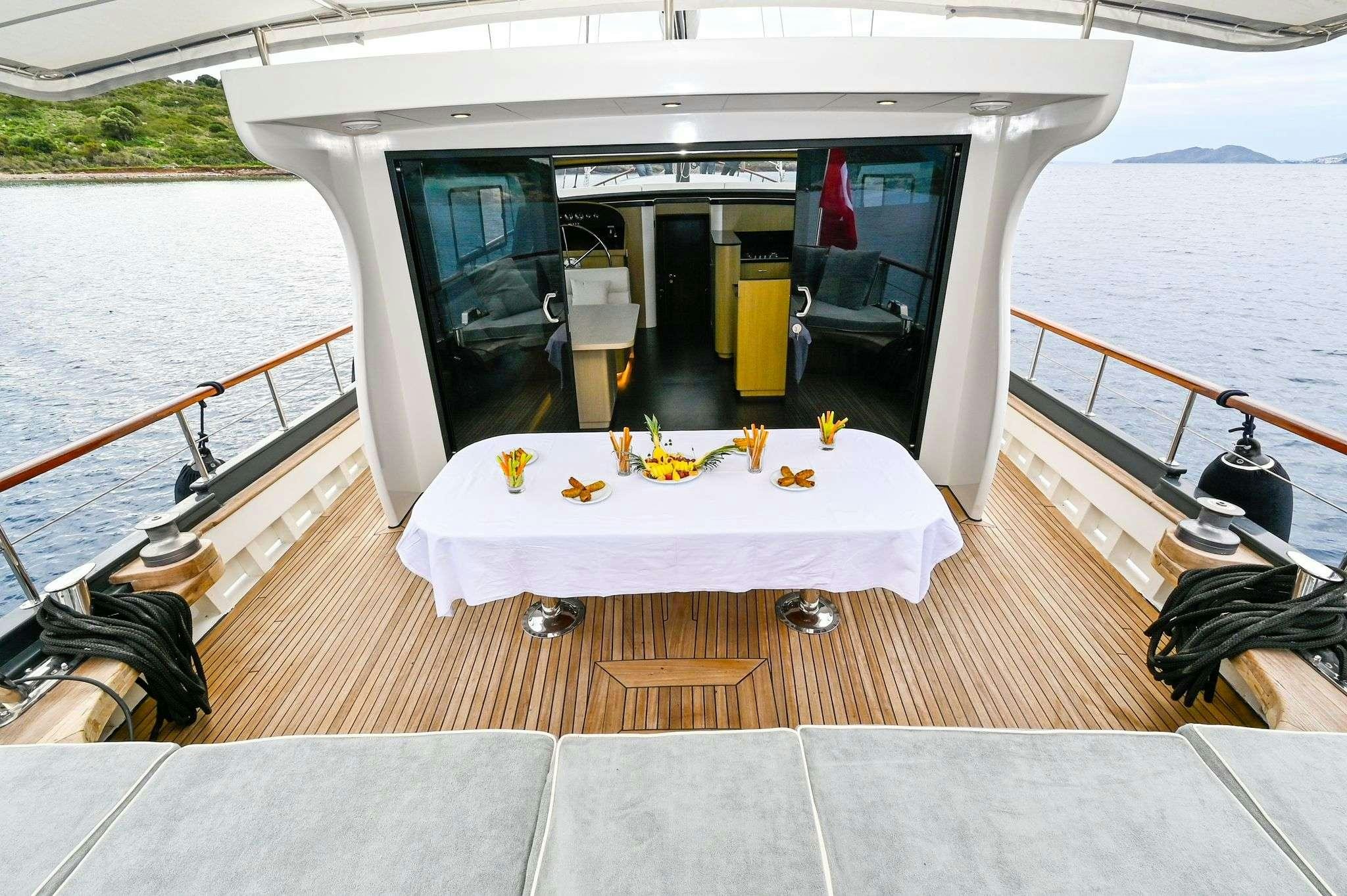 a table with food on it aboard ESER 1 Yacht for Charter