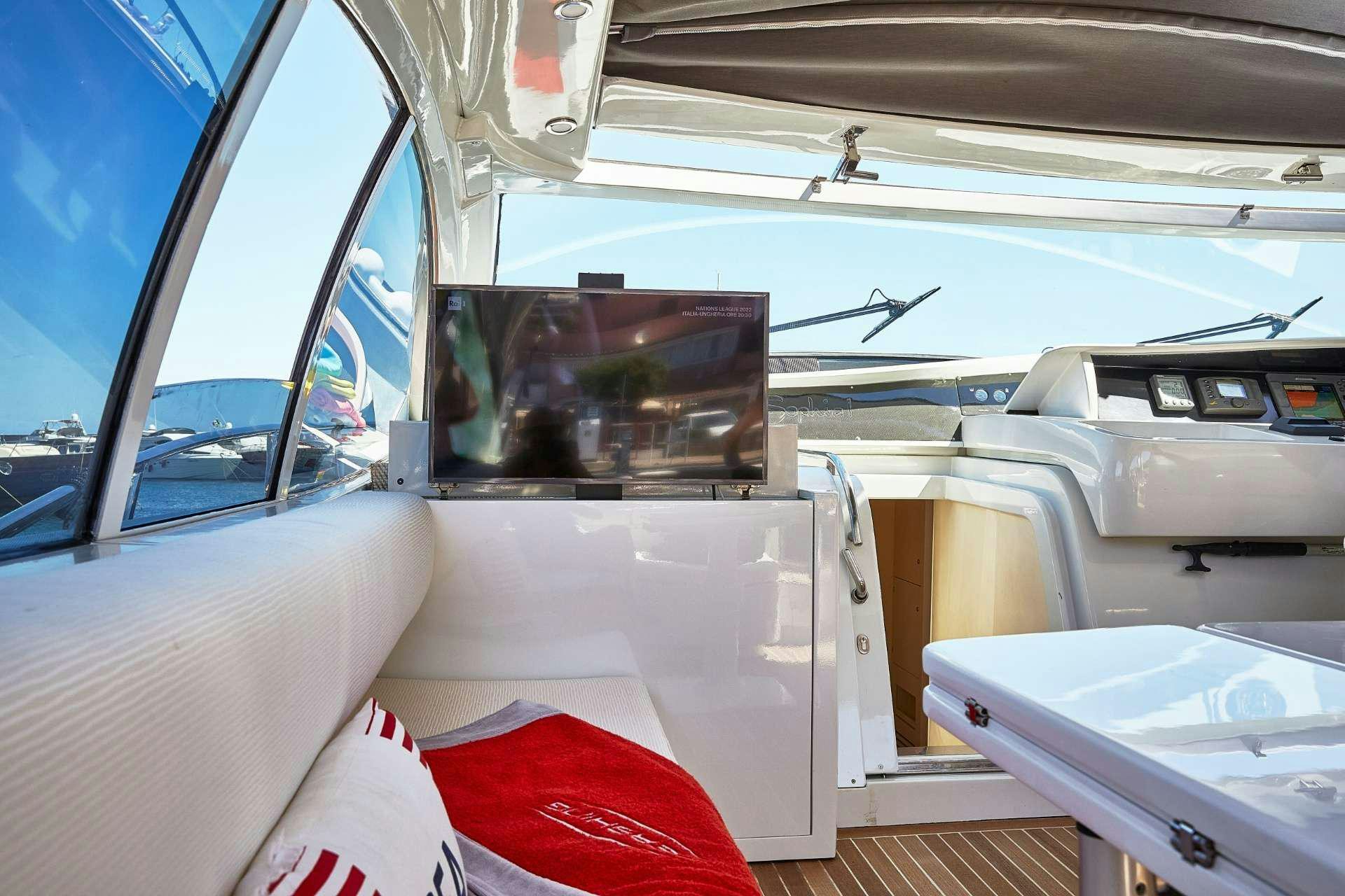 the inside of a car aboard SOPHIA Yacht for Charter