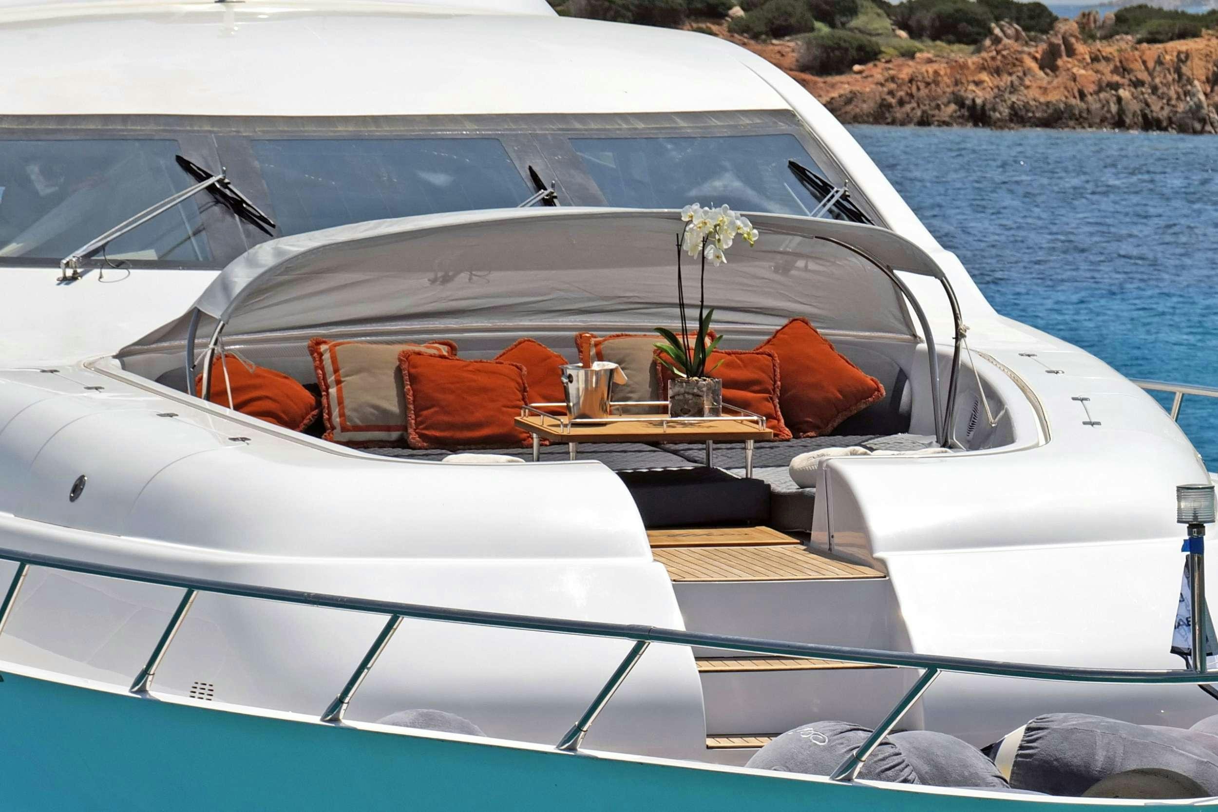 a boat with a tray on it aboard ATHOS Yacht for Charter