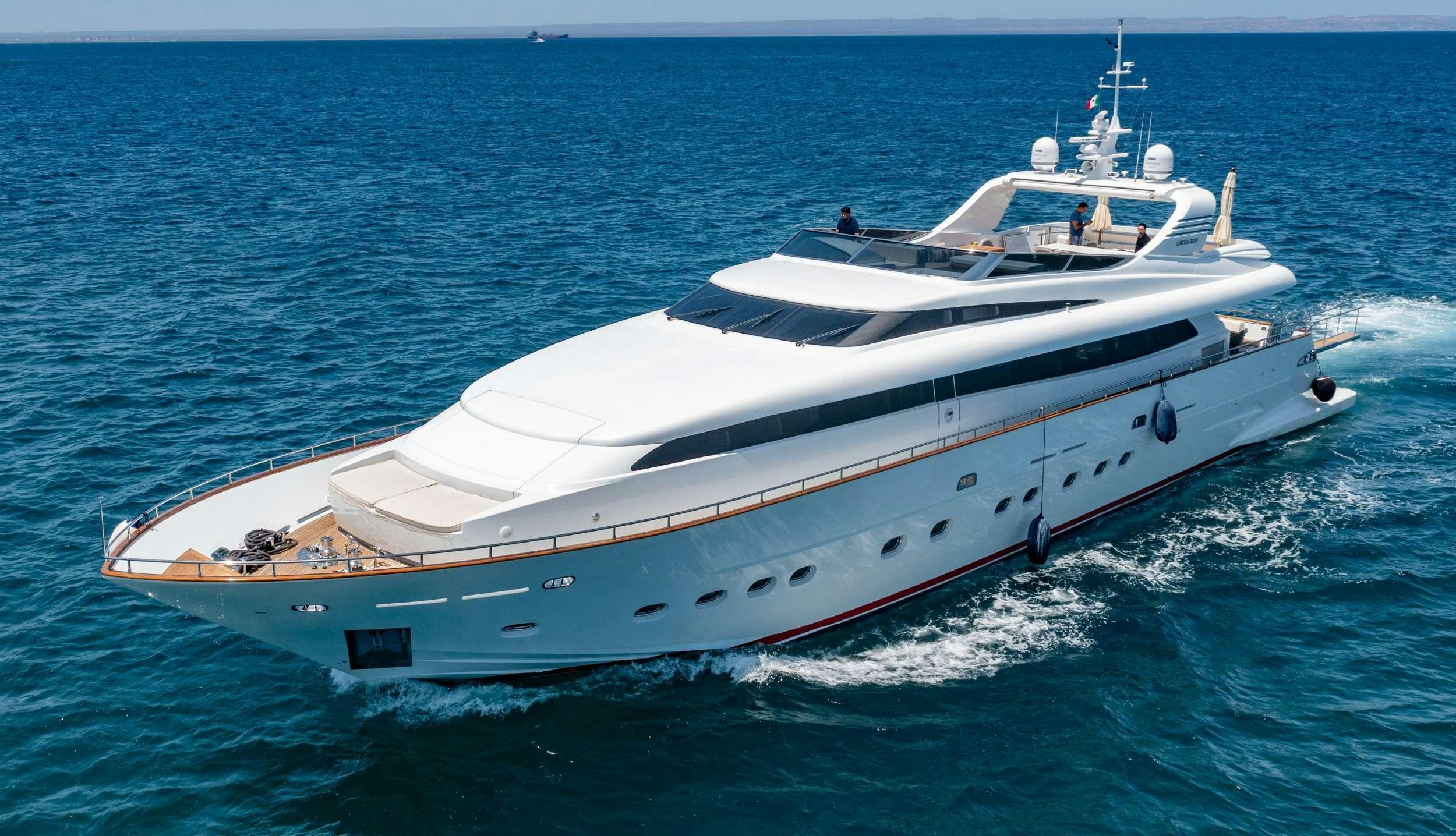 a white yacht in the ocean aboard CADA UNO  Yacht for Charter