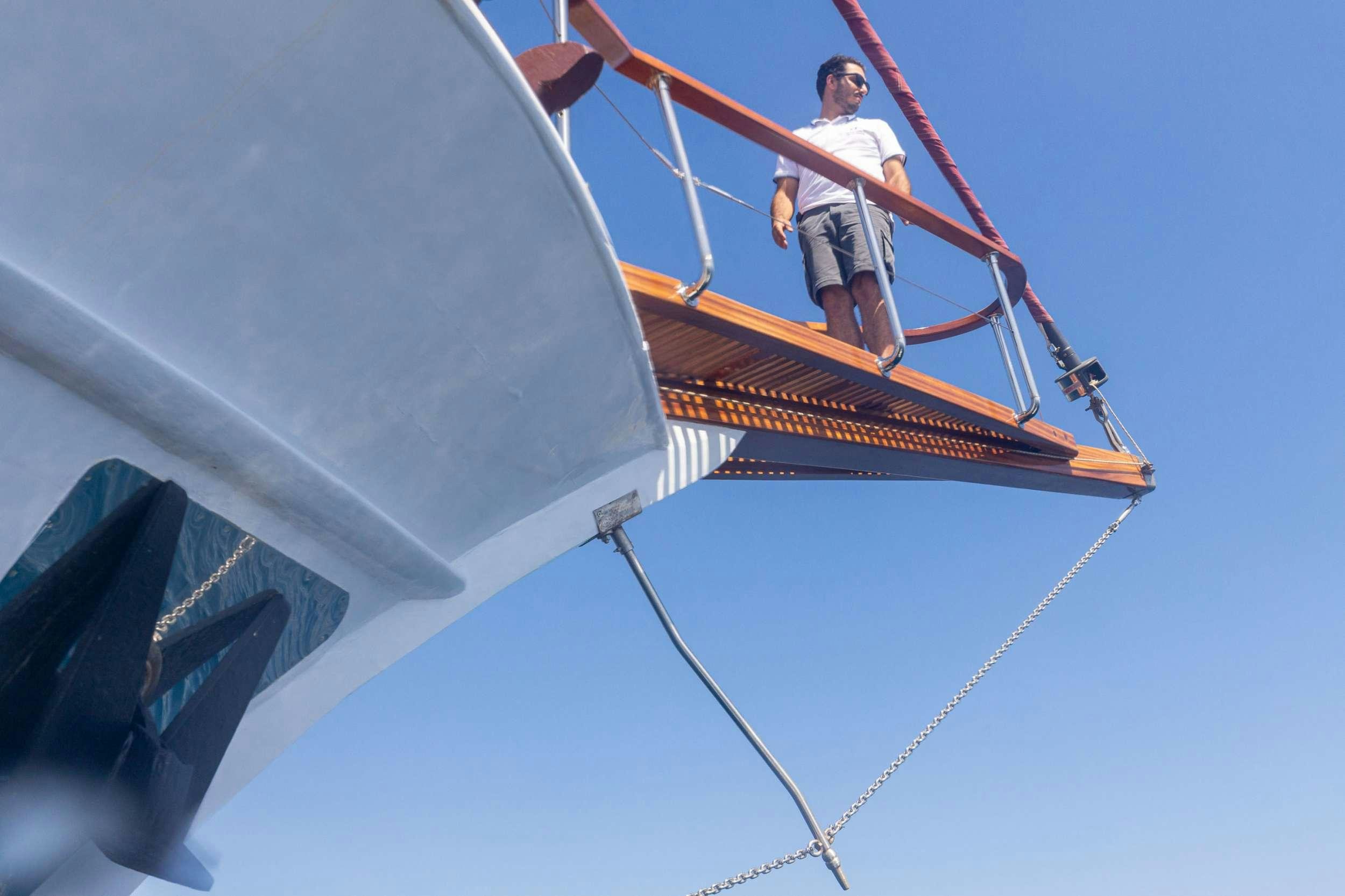 a person standing on a boat aboard MELTEMI Yacht for Charter