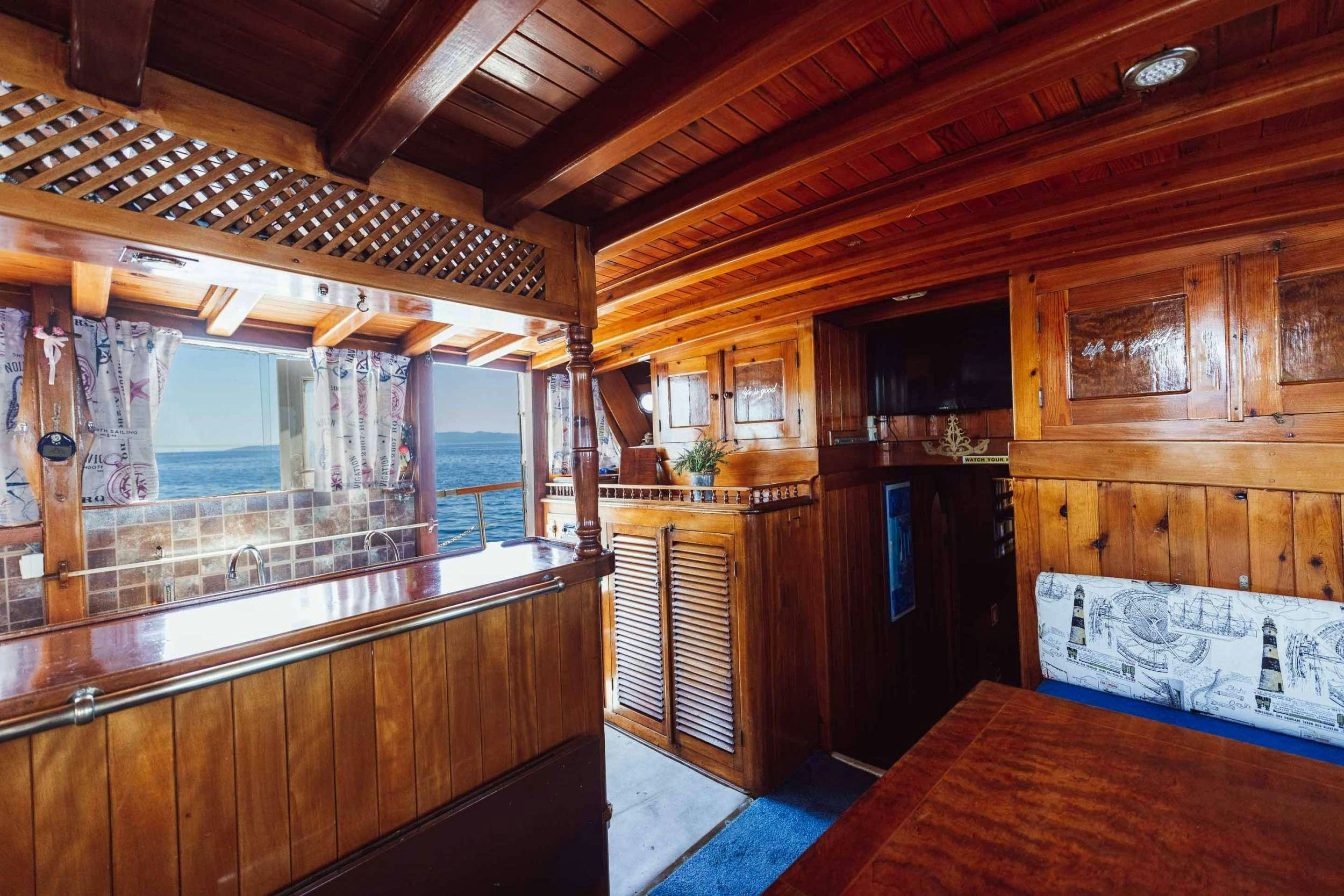 a room with wooden cabinets aboard MELTEMI Yacht for Charter