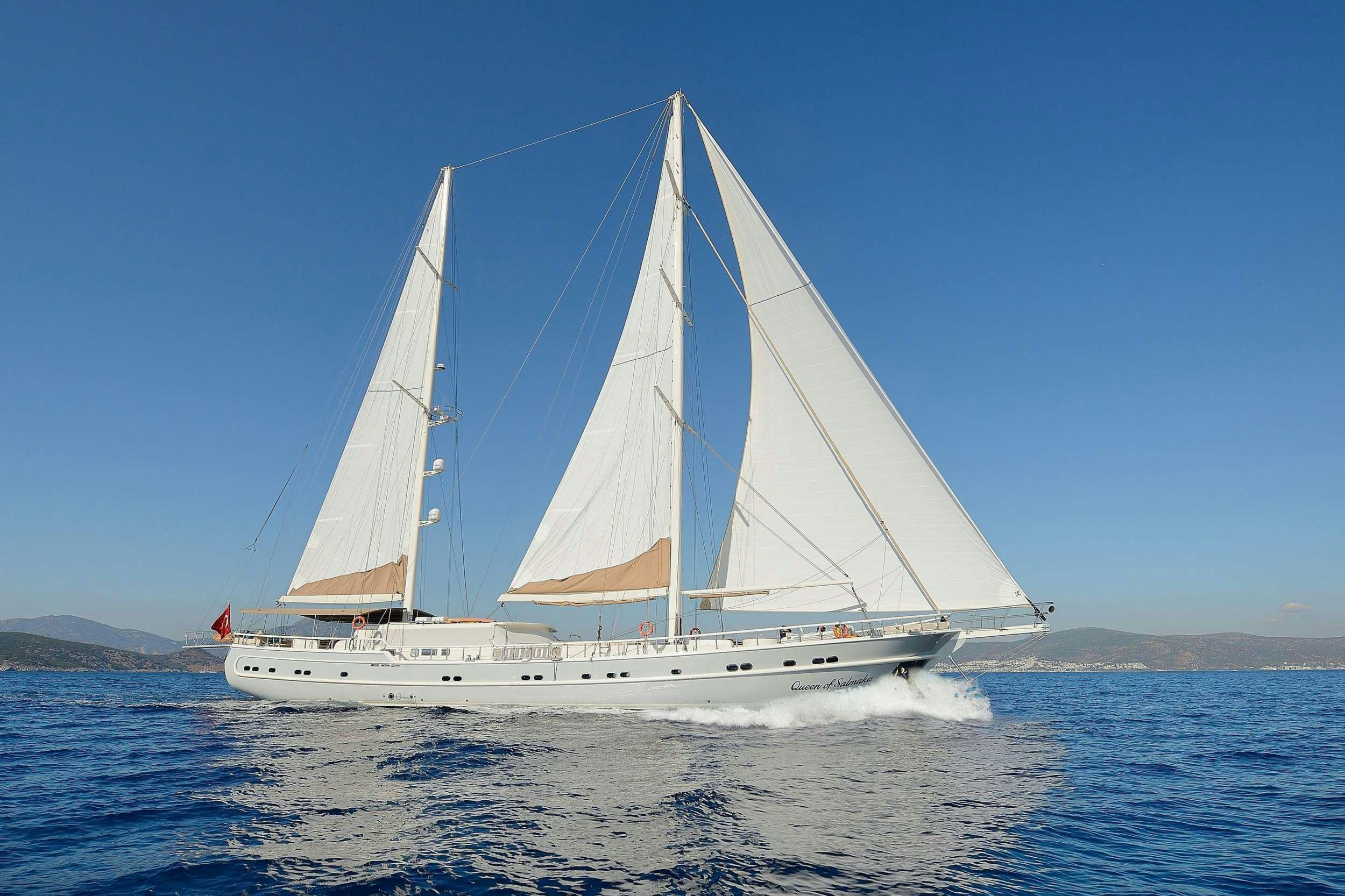 a sailboat on the water aboard QUEEN OF SALMAKIS Yacht for Charter