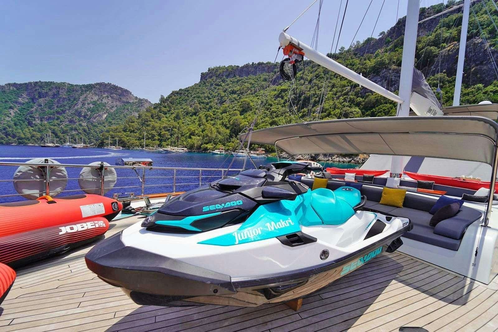 a boat on a dock aboard QUEEN OF MAKRI Yacht for Charter
