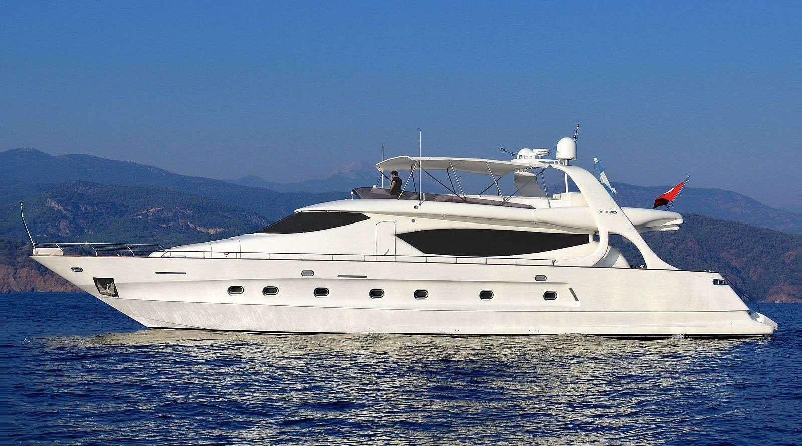 a white yacht in the water aboard BLANCO Yacht for Charter